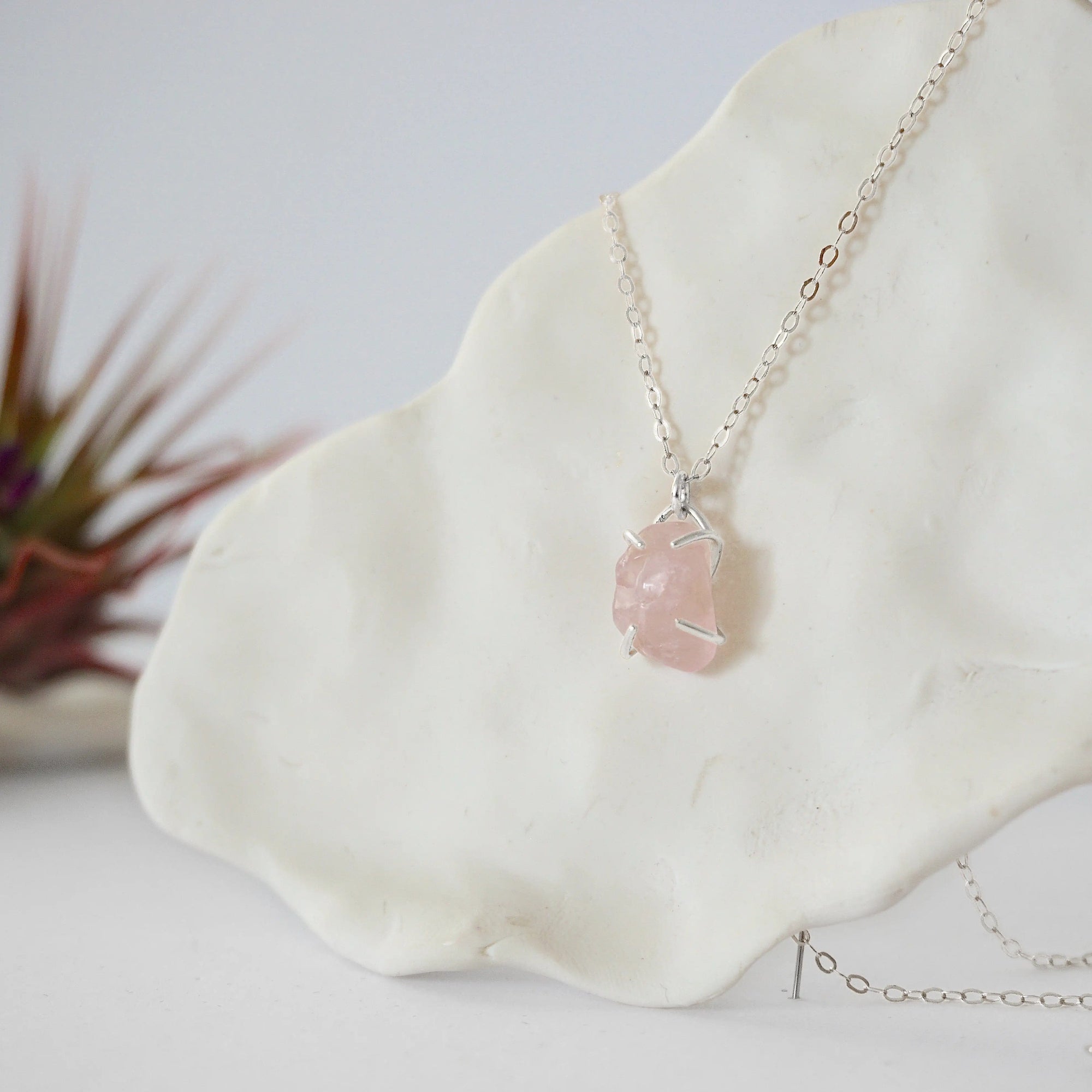 Rose Quartz Sterling Silver Huggie Charm Necklace Designs by Nature Gems