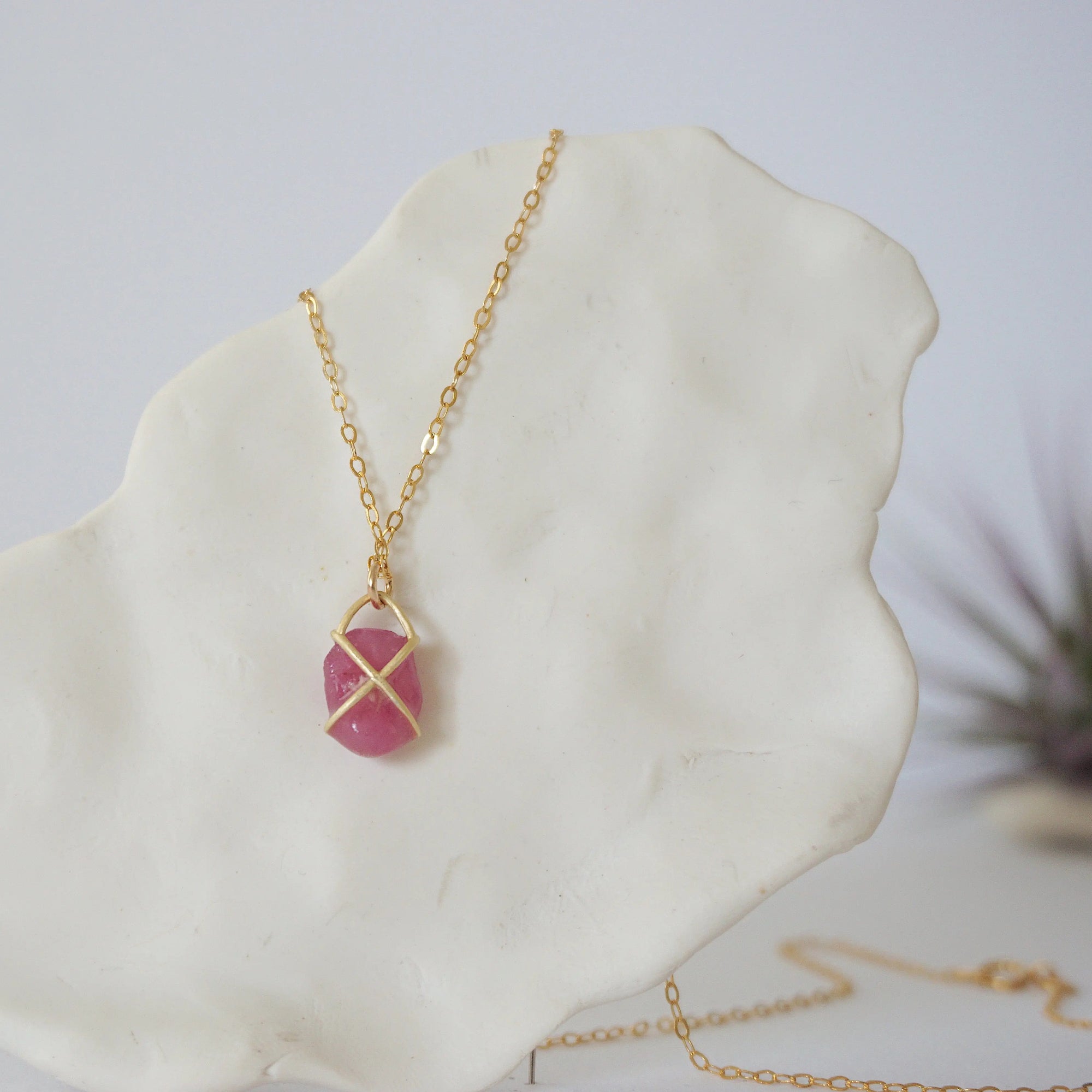 Ruby 14K Gold Huggie Charm Necklace Designs by Nature Gems