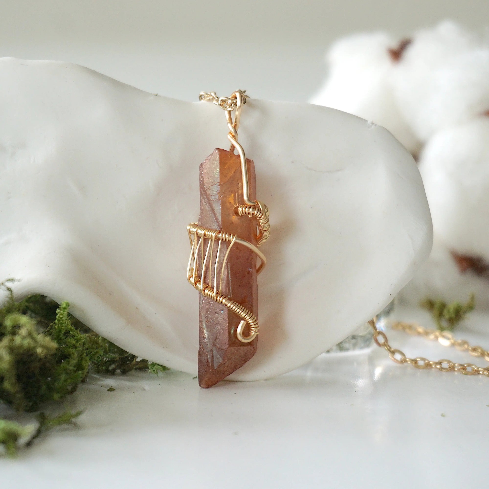 Ruby Aura Quartz - Gold Wire Wrapped Necklace Designs by Nature Gems