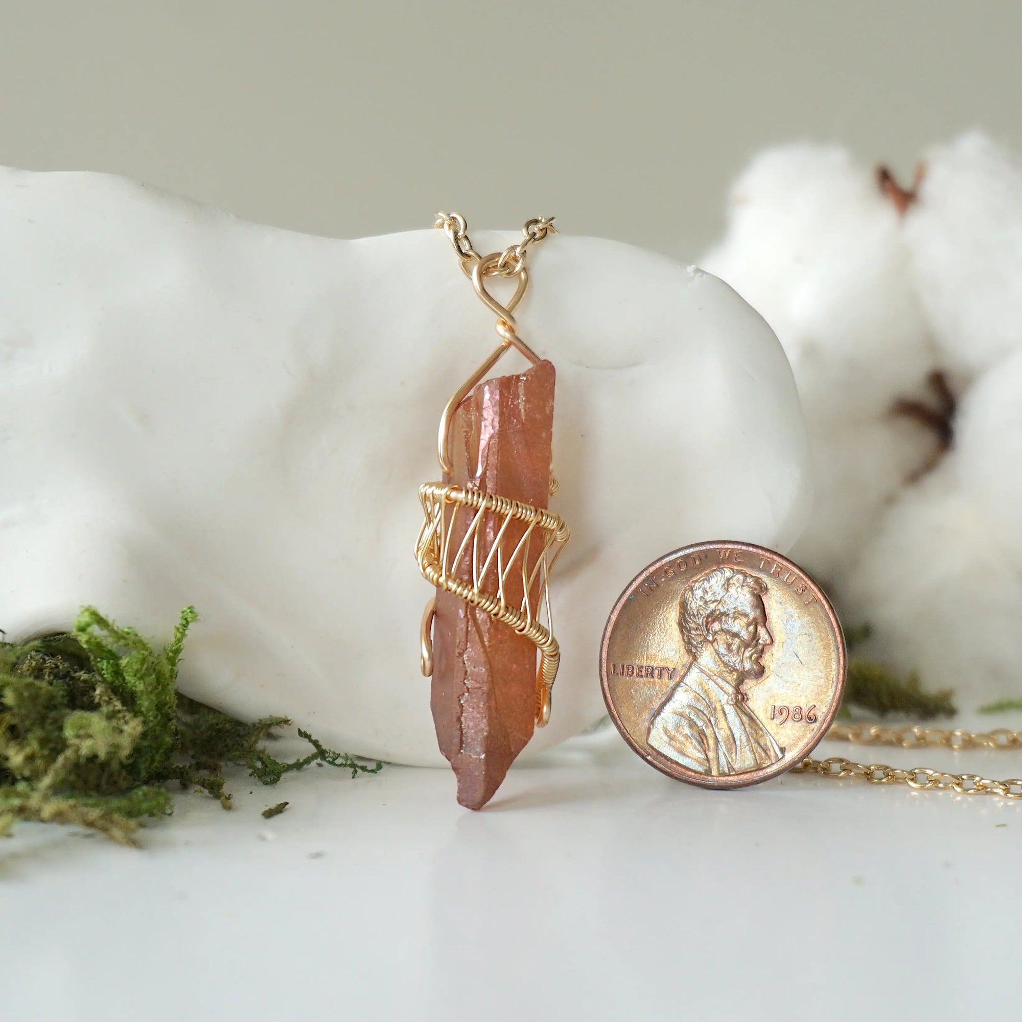 Ruby Aura Quartz - Gold Wire Wrapped Necklace Designs by Nature Gems
