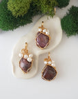 Three different ruby and freshwater pearl pendants, natural stone variation reference, handmade jewelry