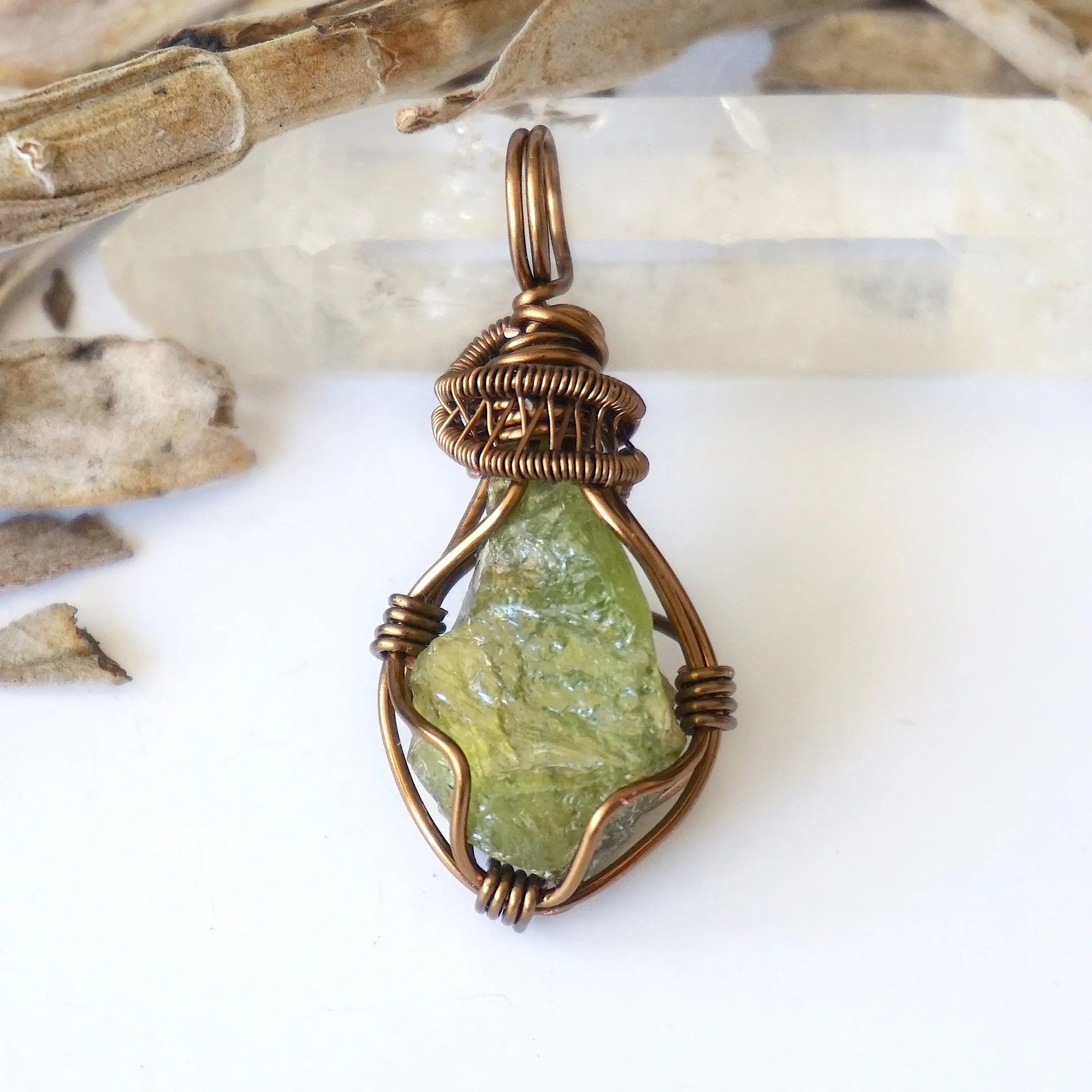 (SEO) Raw Peridot Necklace - Antique Bronze Designs by Nature Gems