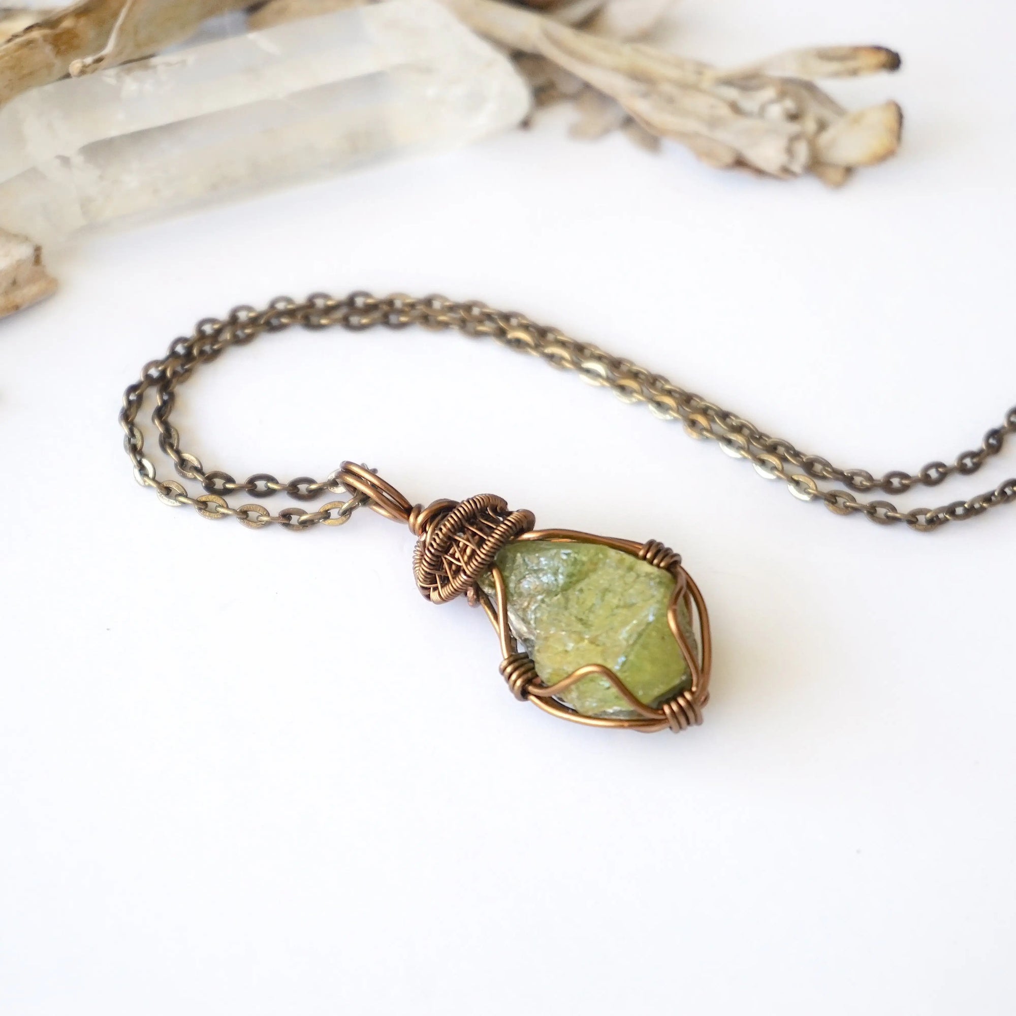 (SEO) Raw Peridot Necklace - Antique Bronze Designs by Nature Gems