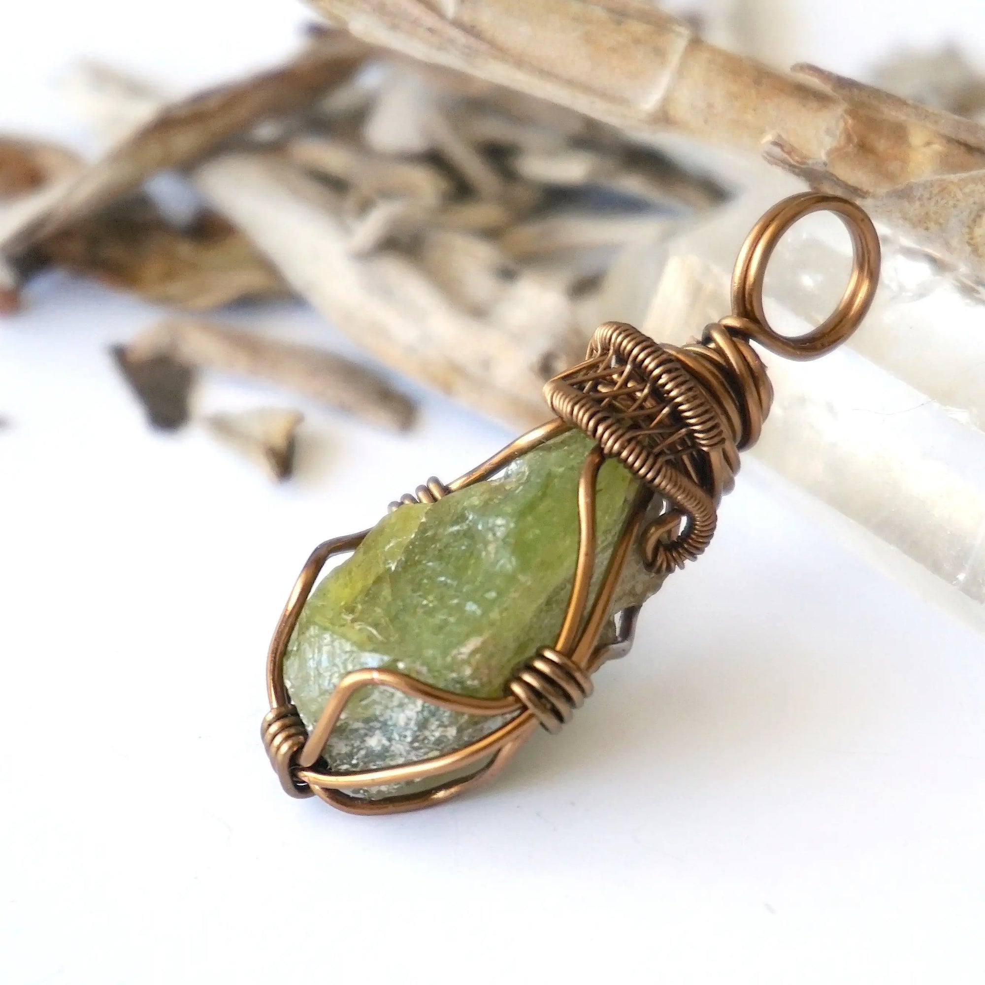 (SEO) Raw Peridot Necklace - Antique Bronze Designs by Nature Gems