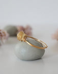 Side profile of raw citrine ring showing wire wrapping technique and crystal dimension - simple minimalist handmade crystal ring detail view