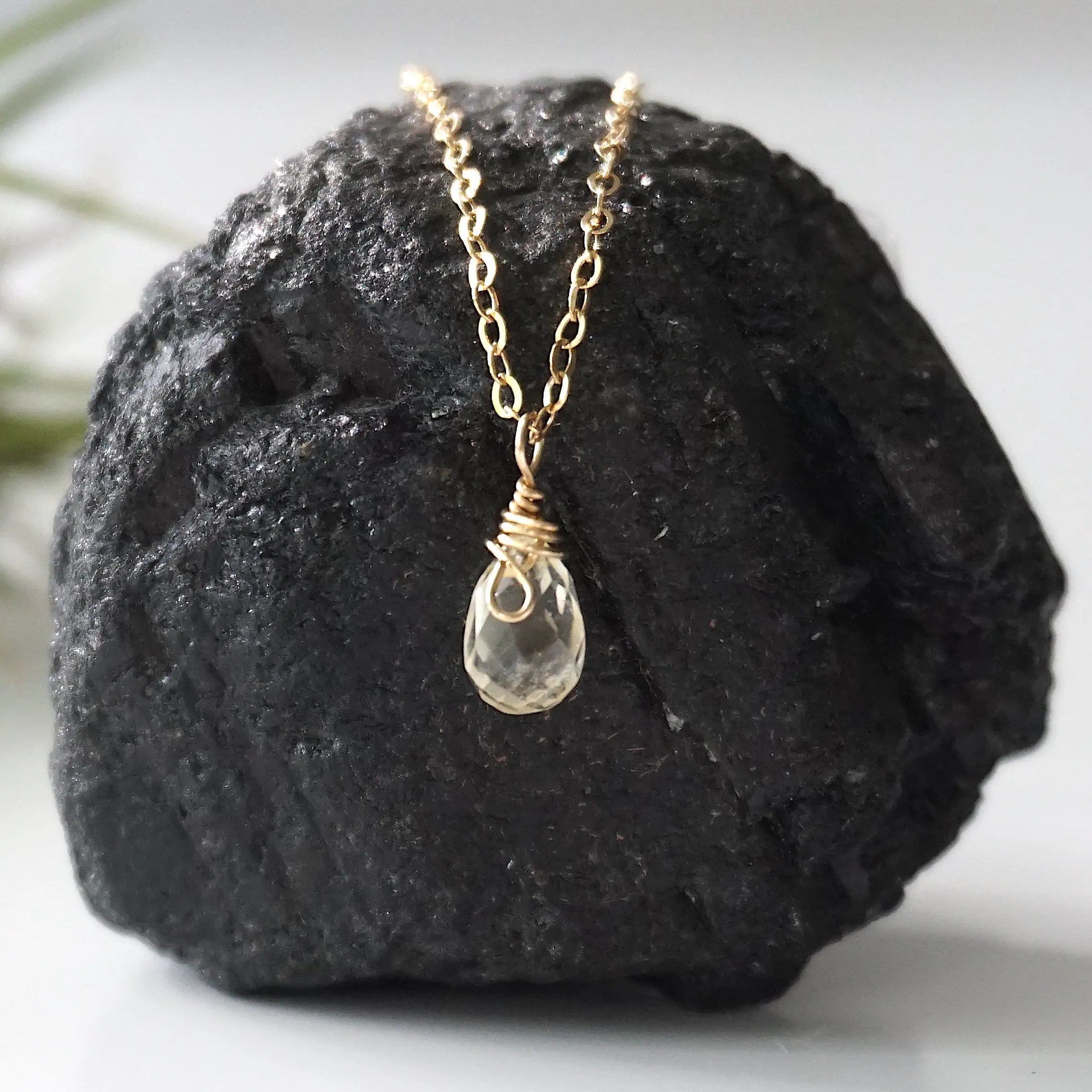 Small citrine necklace 14k gold filled delicate crystal pendant for women handmade by Designs by Nature Gems
