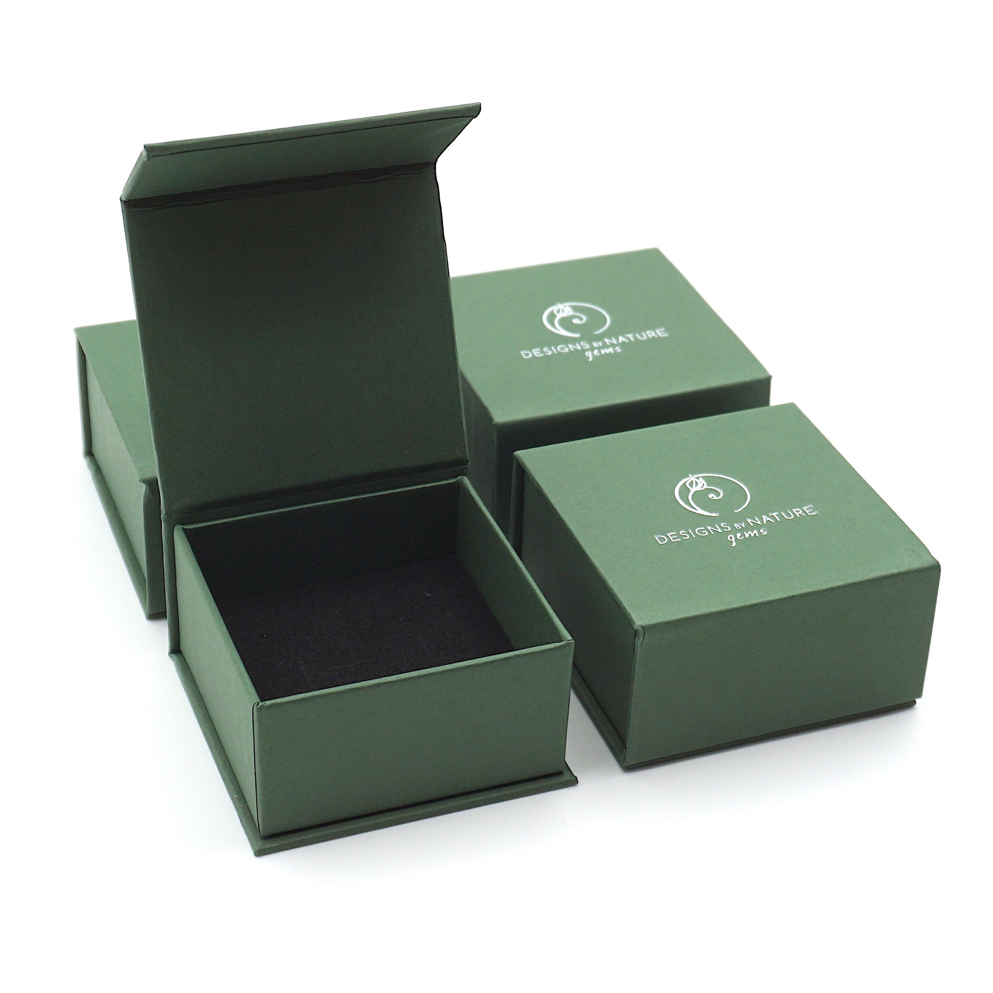 Designs by Nature Gems jewelry box packaging for handcrafted minimalist emerald necklace for women