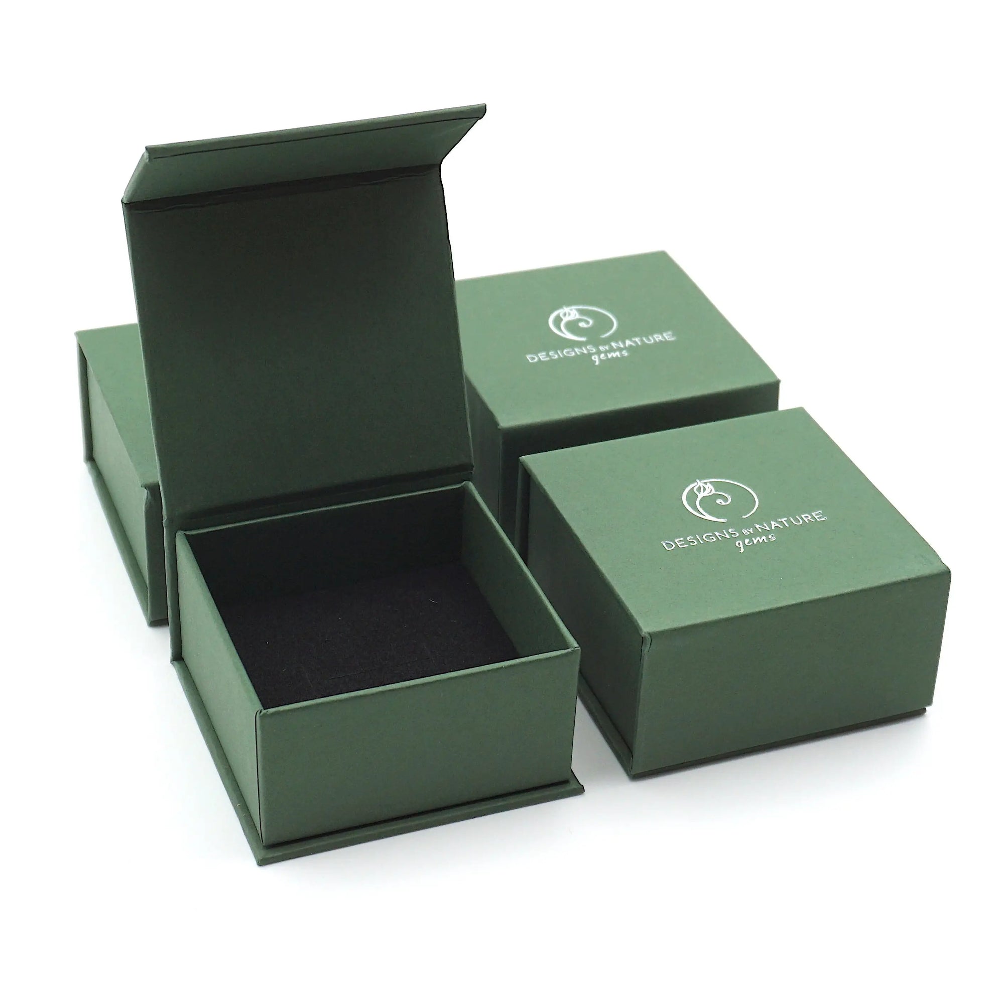 Designs by Nature Gems jewelry box packaging for handcrafted minimalist emerald necklace for women