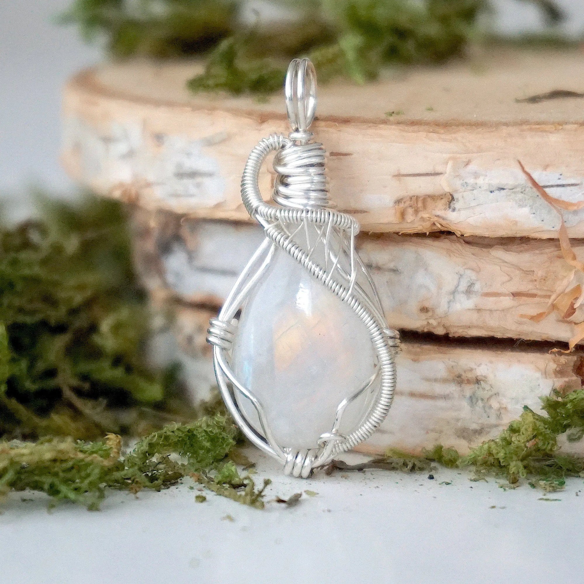 Sterling Silver Rainbow Moonstone Necklace DesignsbyNatureGems