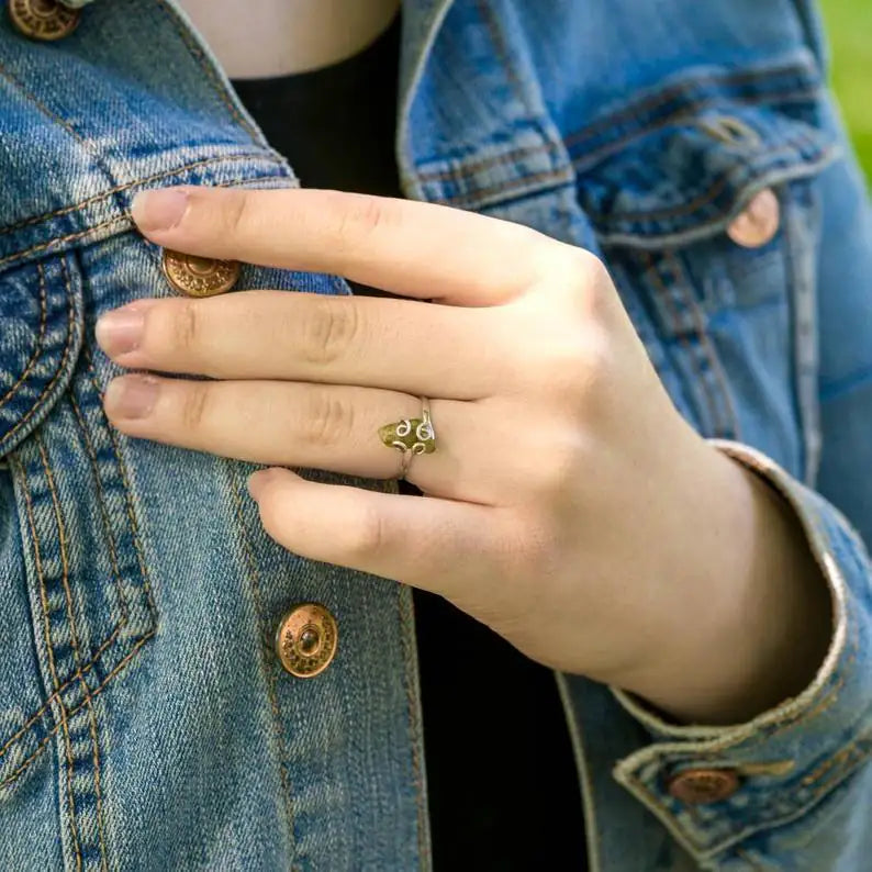 Sterling Silver Raw Green Peridot Crystal Ring DesignsbyNatureGems