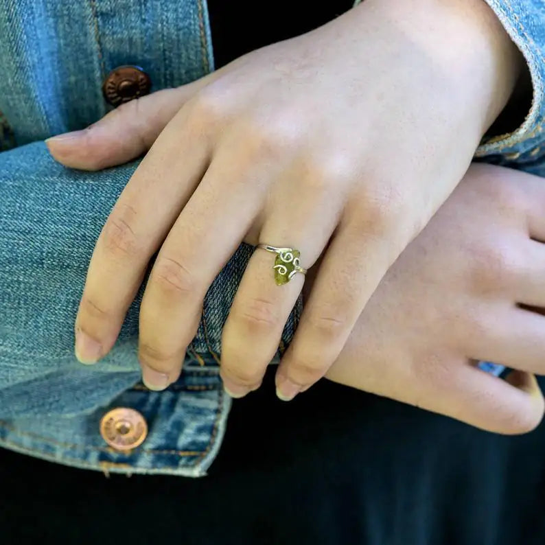 Sterling Silver Raw Green Peridot Crystal Ring DesignsbyNatureGems