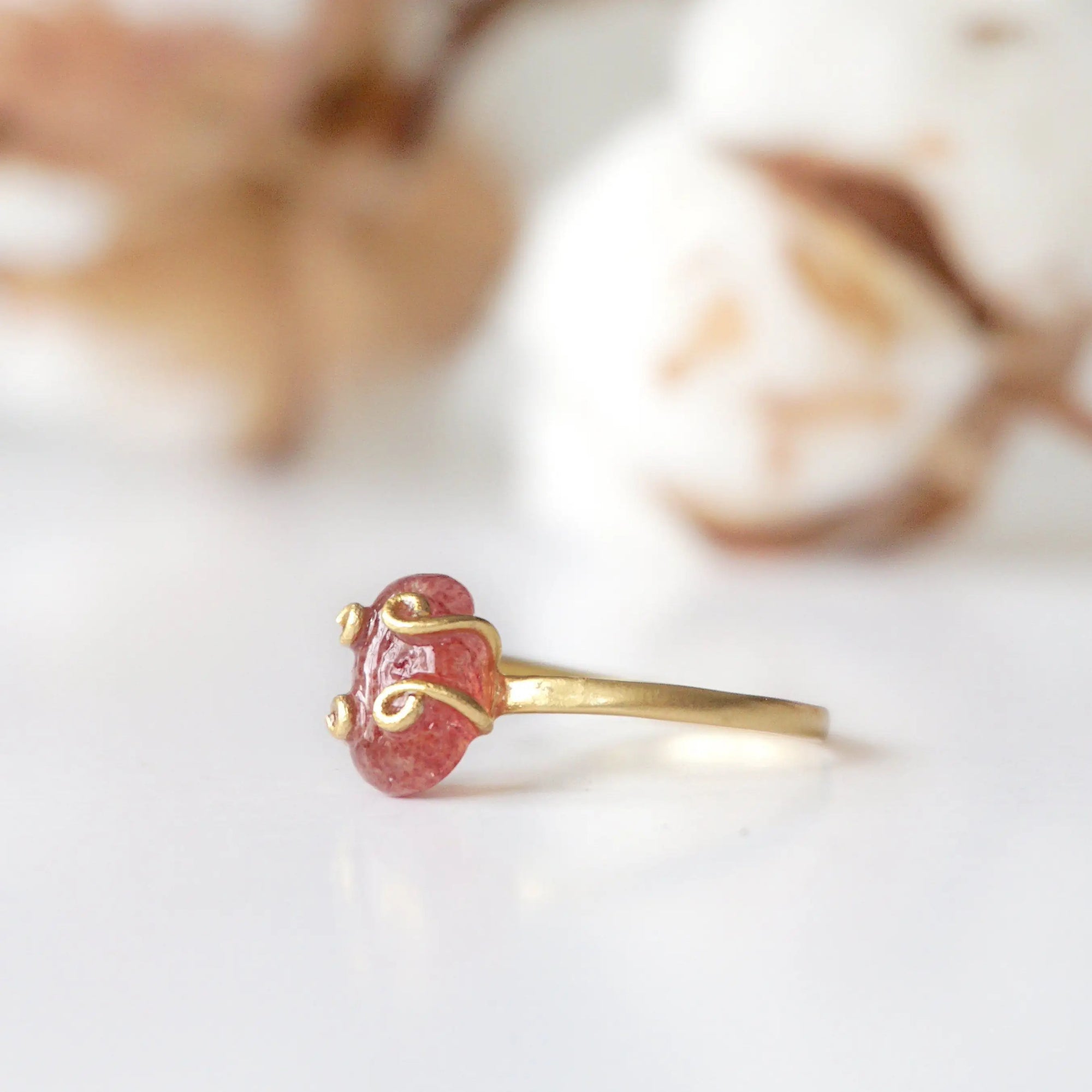 Strawberry Quartz - Adjustable Ring - 14k Gold Filled Designs by Nature Gems