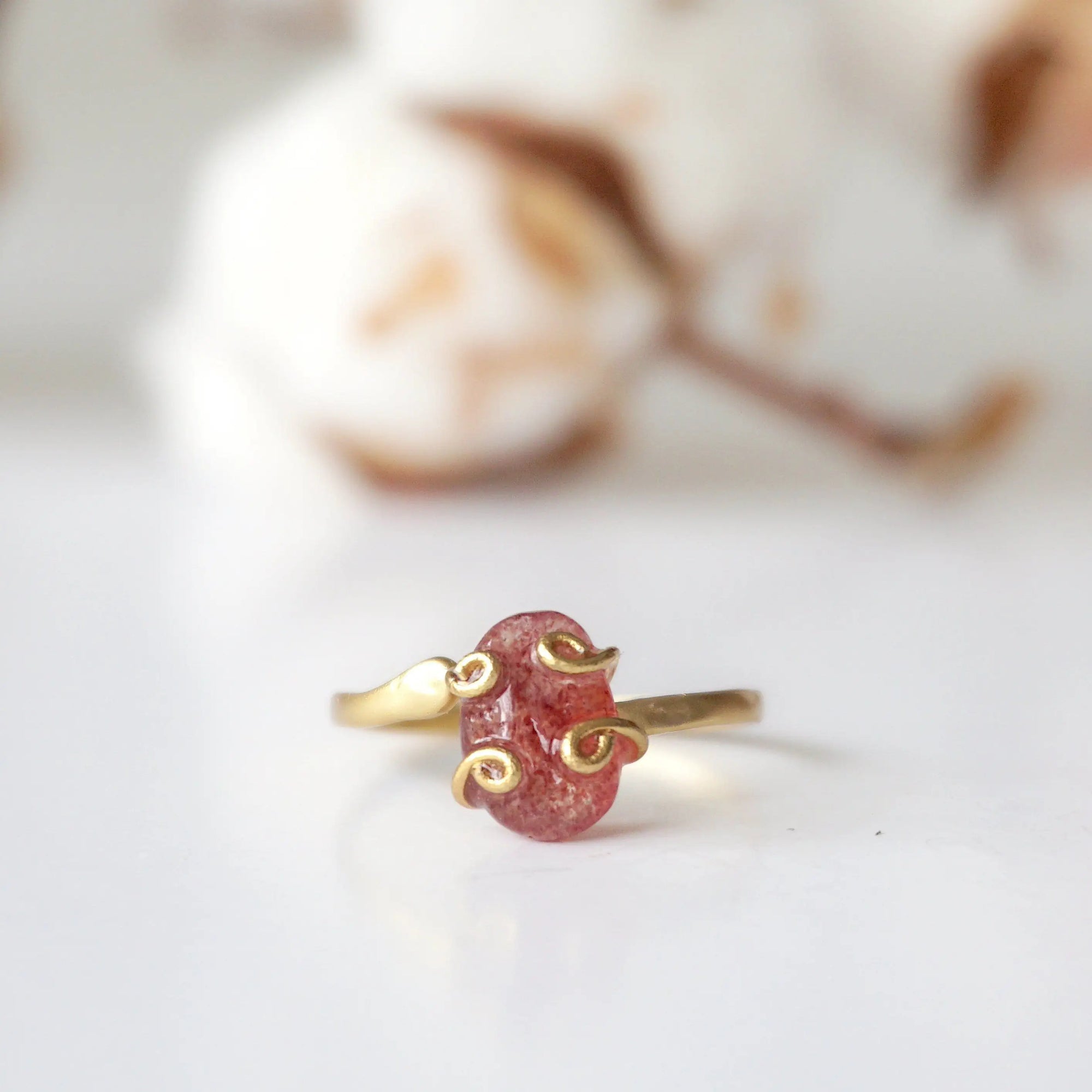 Strawberry Quartz - Adjustable Ring - 14k Gold Filled Designs by Nature Gems
