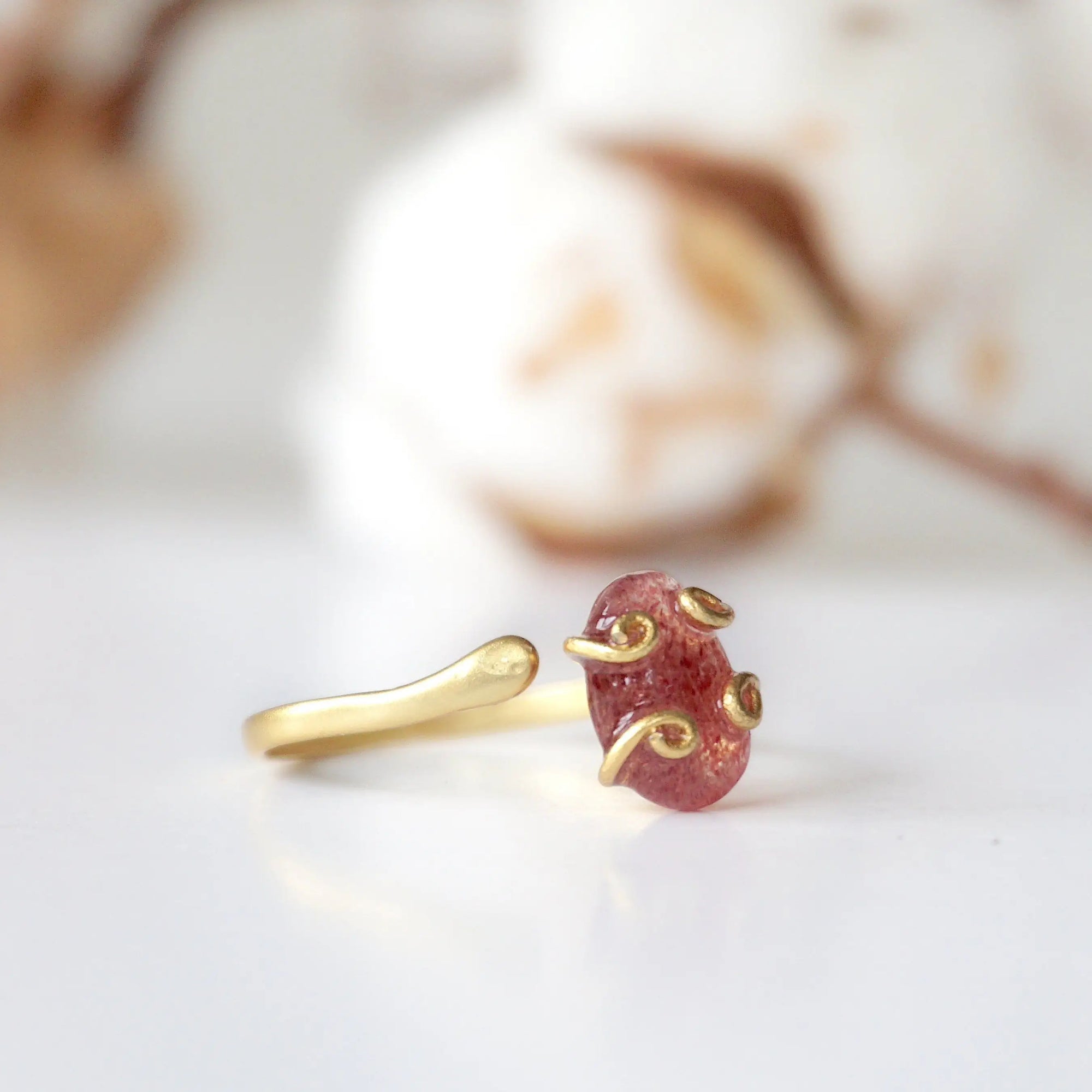 Strawberry Quartz - Adjustable Ring - 14k Gold Filled Designs by Nature Gems
