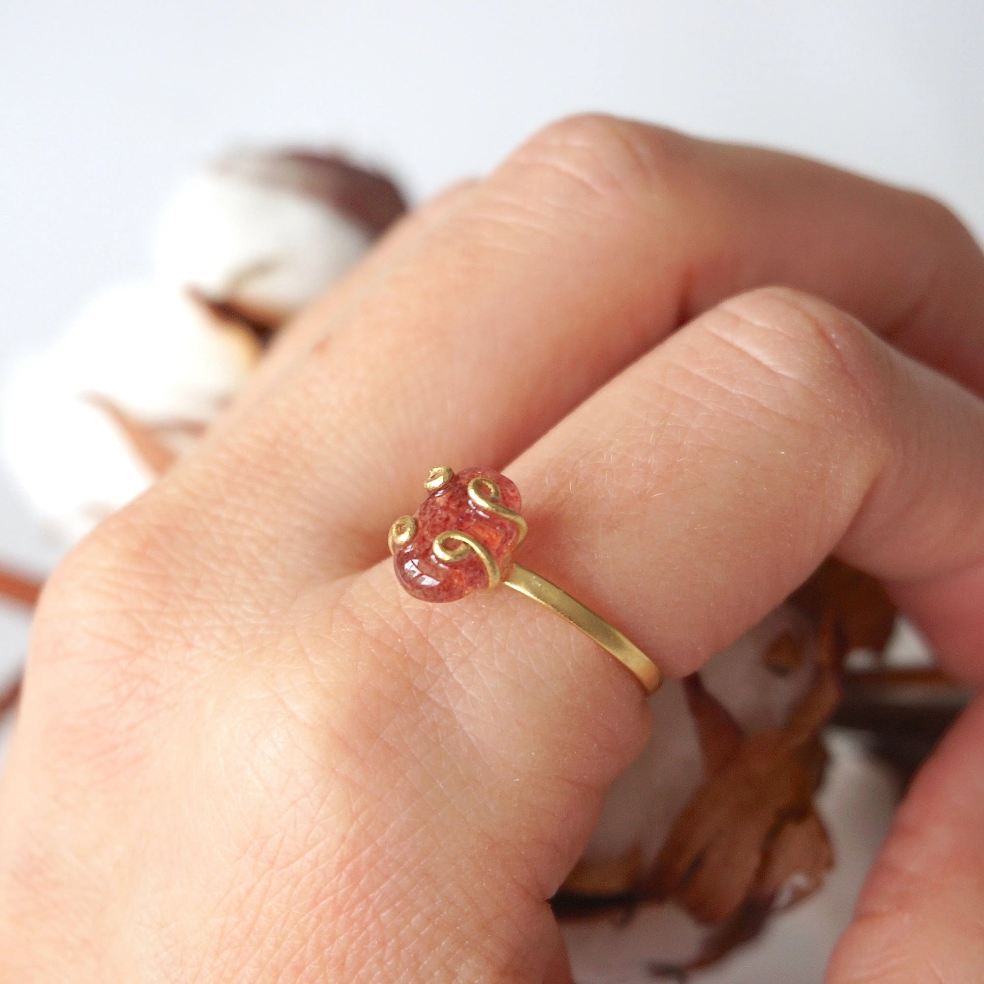 Strawberry Quartz - Adjustable Ring - 14k Gold Filled Designs by Nature Gems