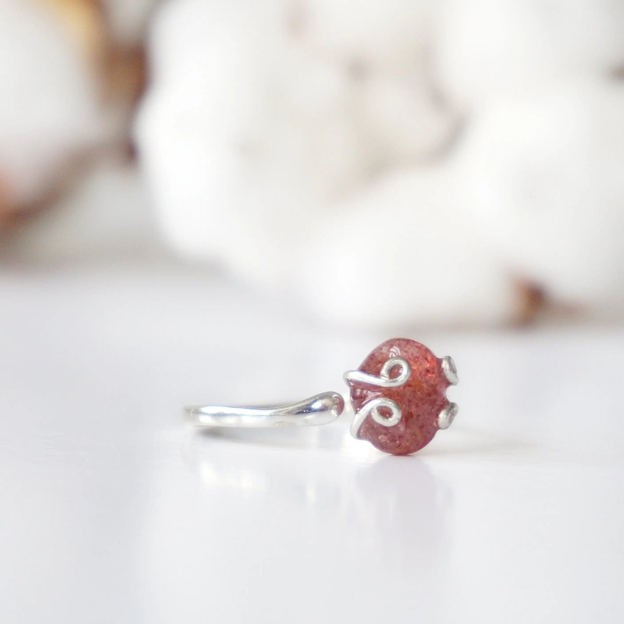 Strawberry Quartz - Adjustable Ring - Sterling Silver Designs by Nature Gems