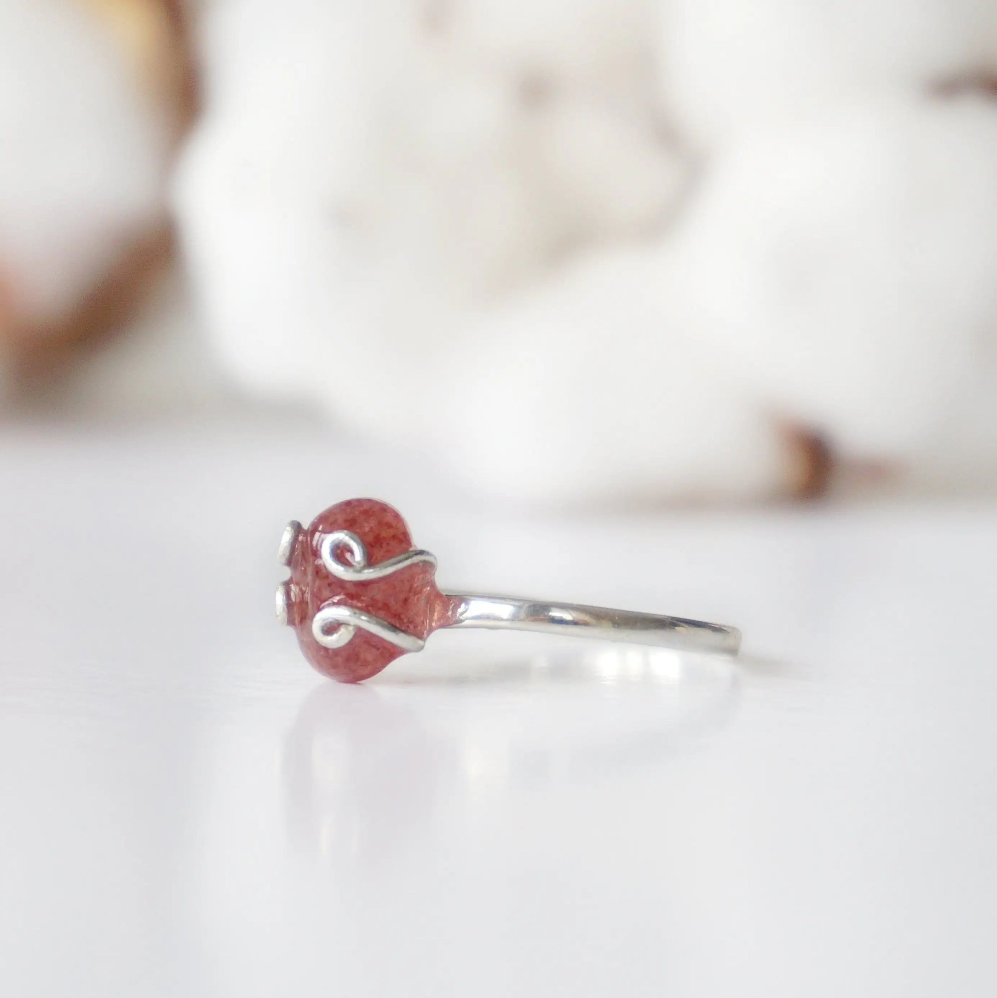 Strawberry Quartz - Adjustable Ring - Sterling Silver Designs by Nature Gems