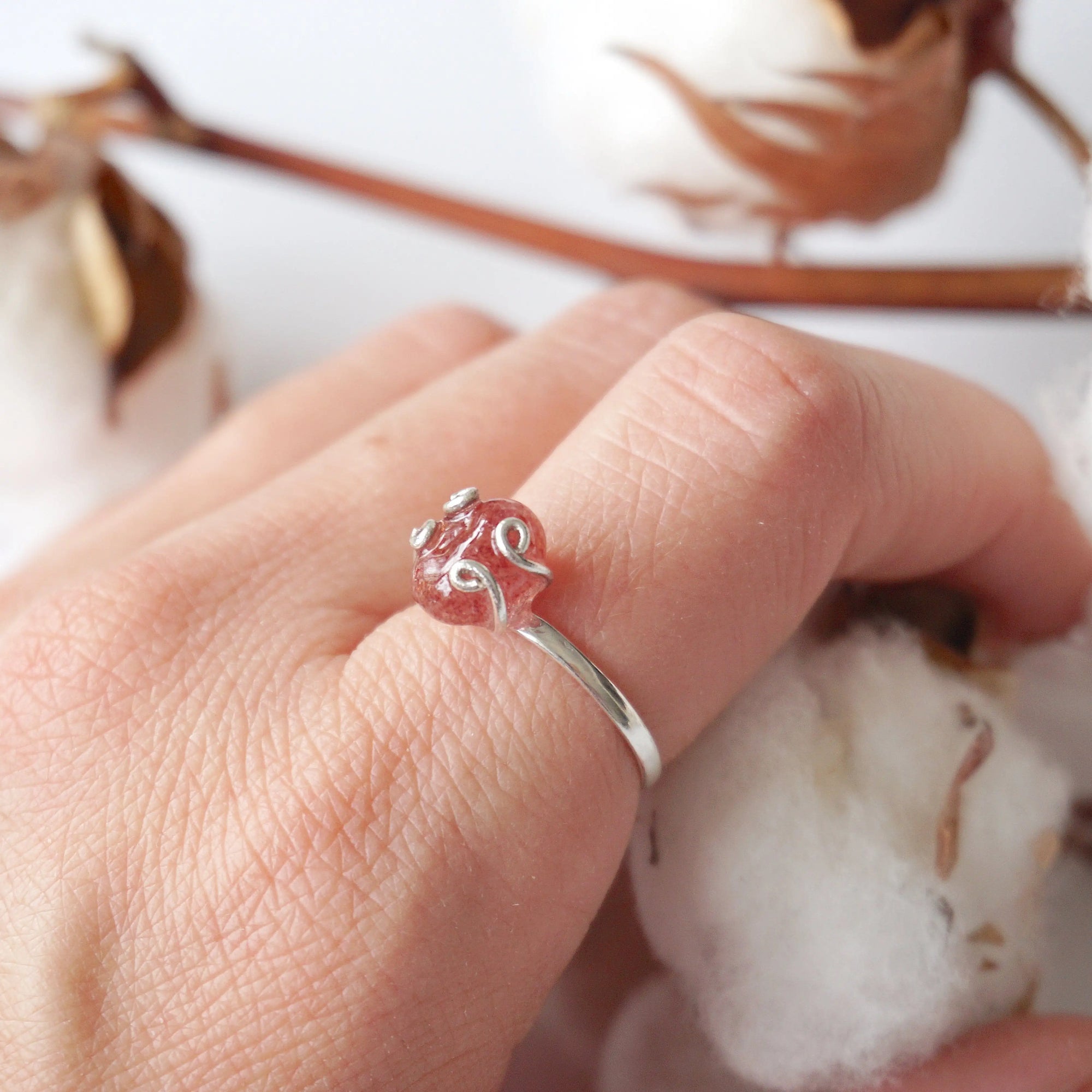 Strawberry Quartz - Adjustable Ring - Sterling Silver Designs by Nature Gems