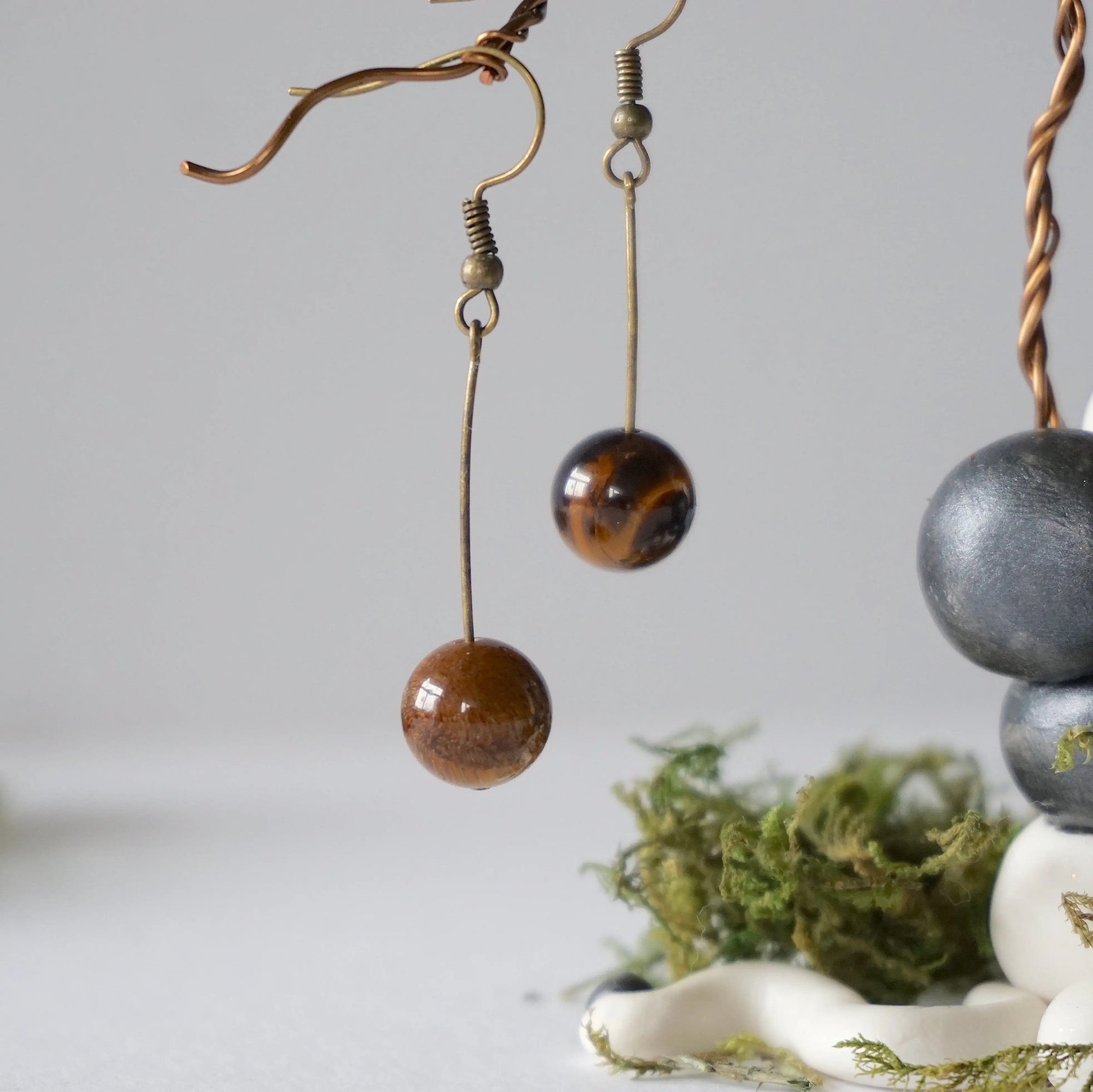 Tiger's Eye Crystal Drop Earrings in Antique Bronze Designs by Nature Gems