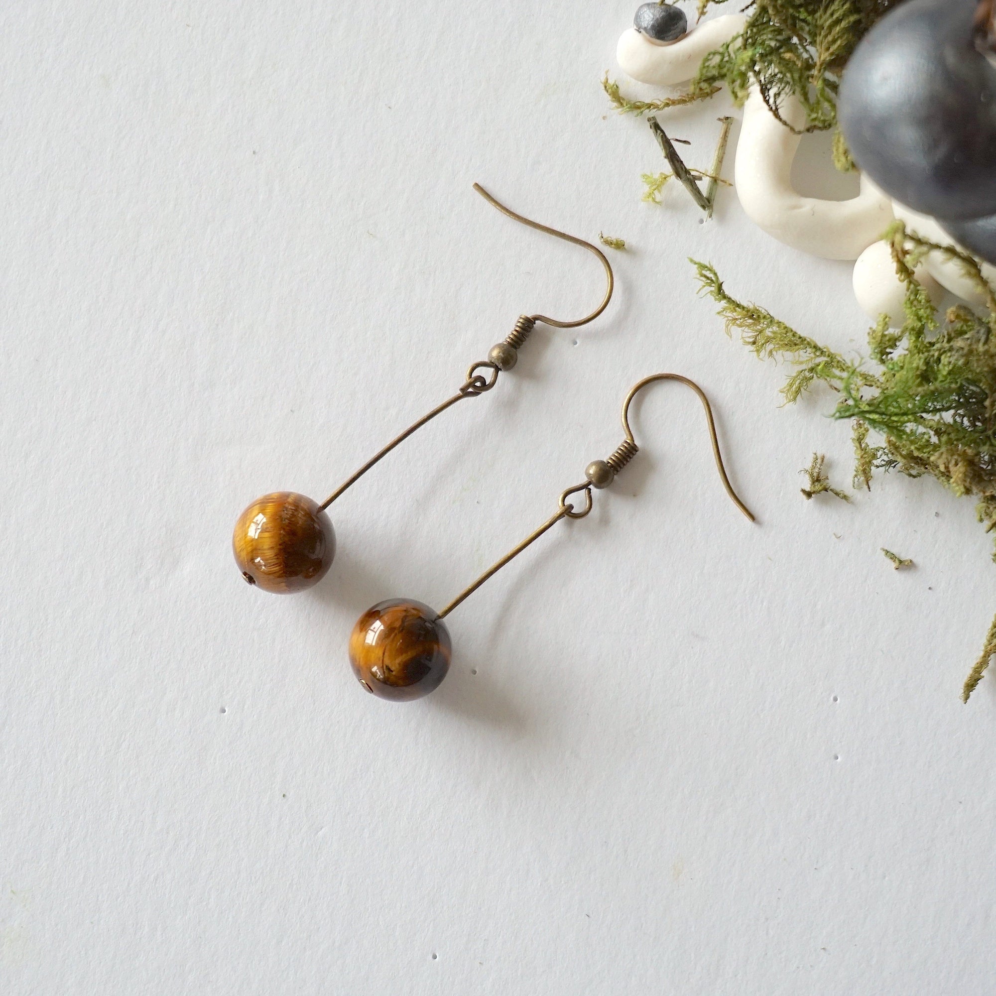 Tiger&#39;s Eye Crystal Drop Earrings in Antique Bronze Designs by Nature Gems