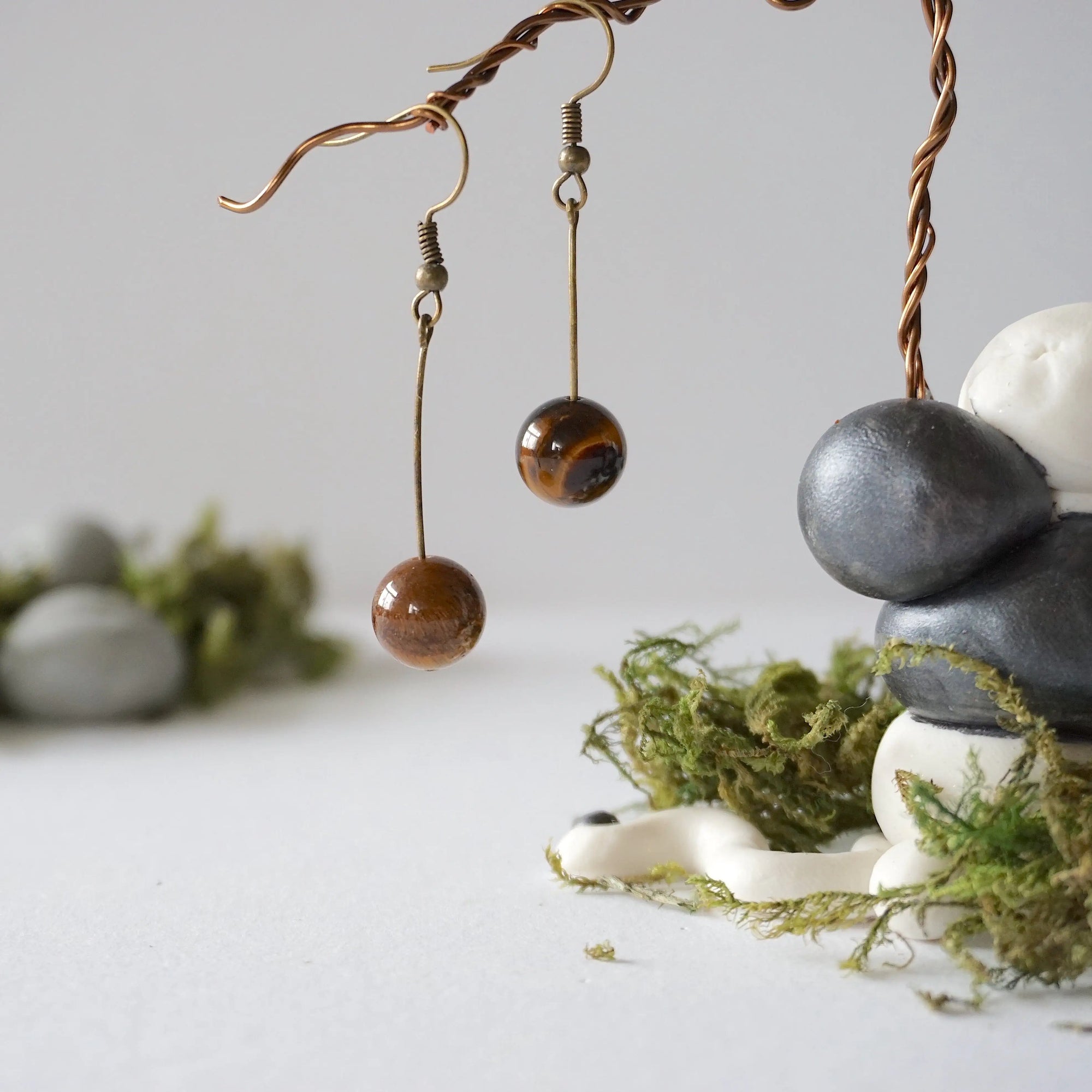 Tiger's Eye Crystal Drop Earrings in Antique Bronze Designs by Nature Gems