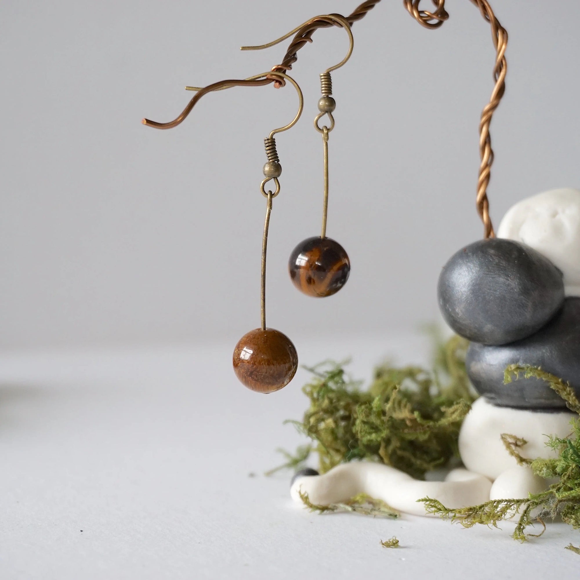 Tiger's Eye Crystal Drop Earrings in Antique Bronze Designs by Nature Gems