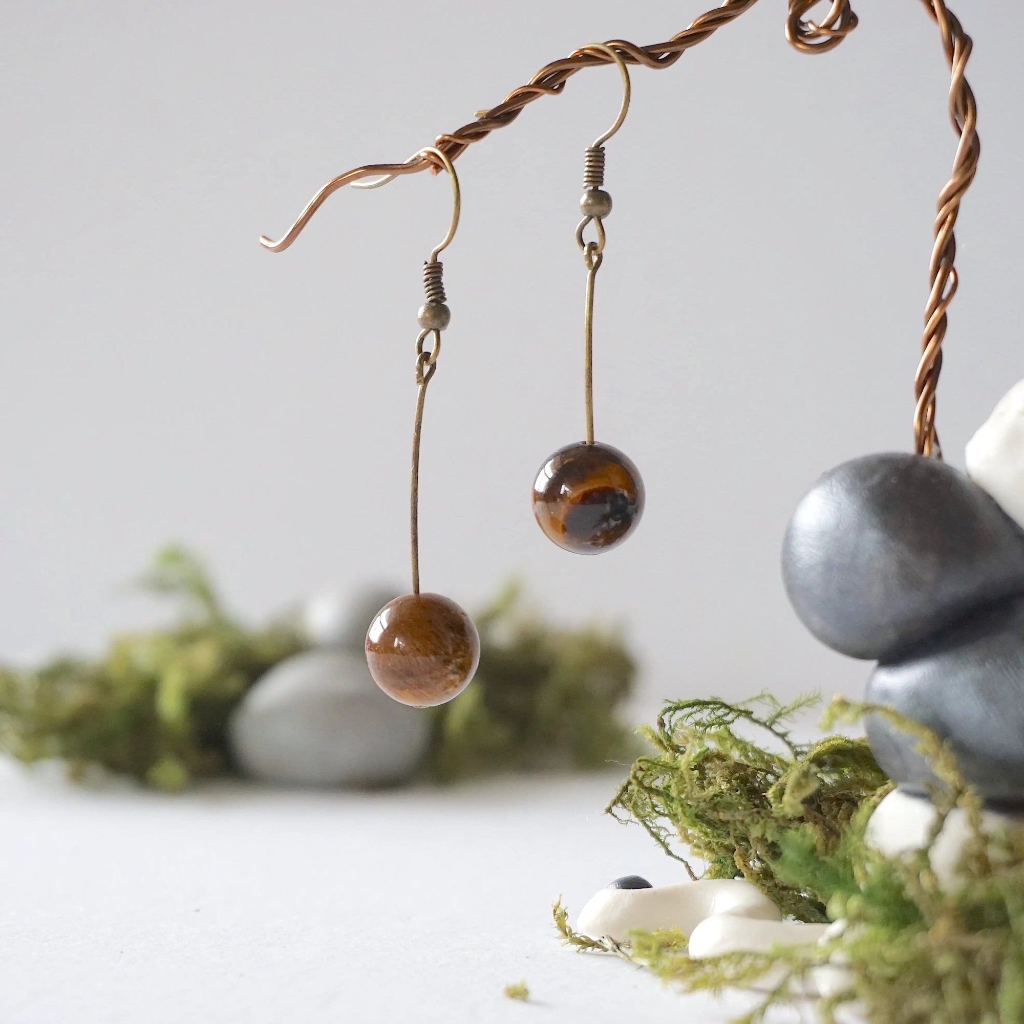 Tiger's Eye Crystal Drop Earrings in Antique Bronze Designs by Nature Gems