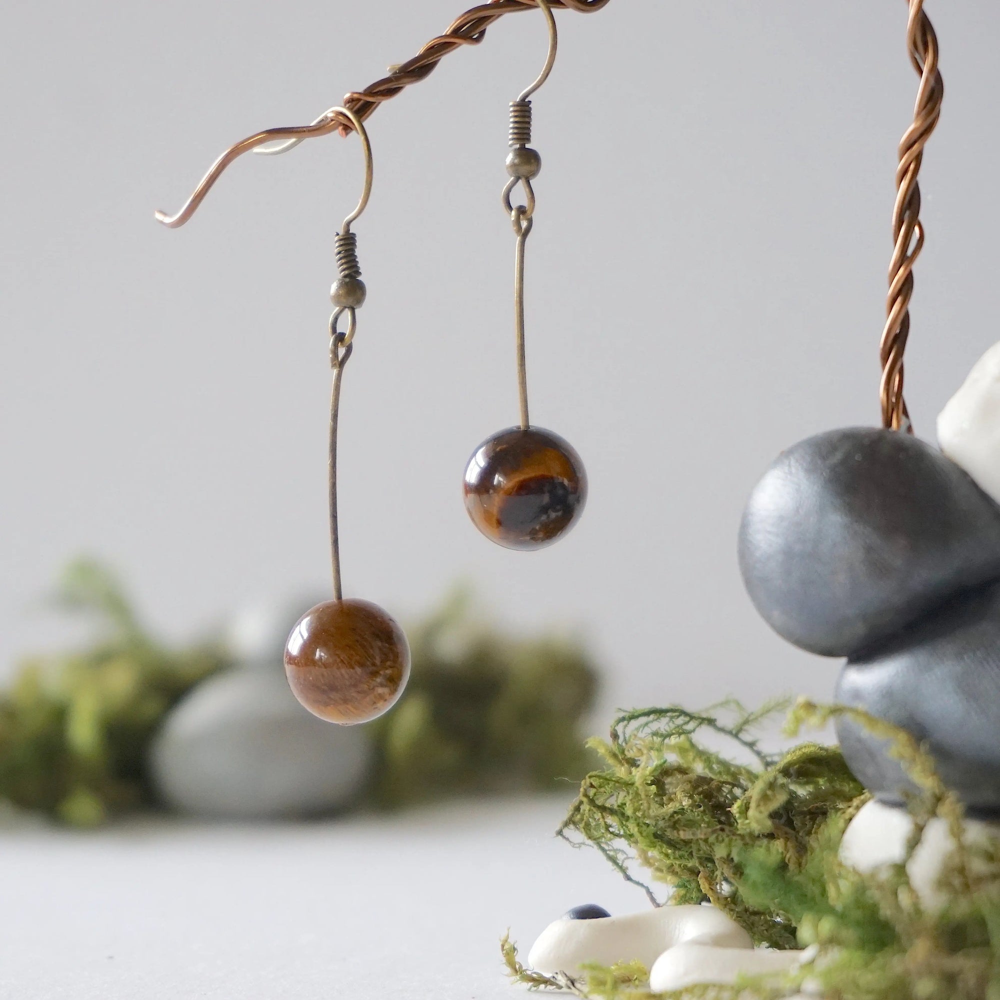 Tiger's Eye Crystal Drop Earrings in Antique Bronze Designs by Nature Gems