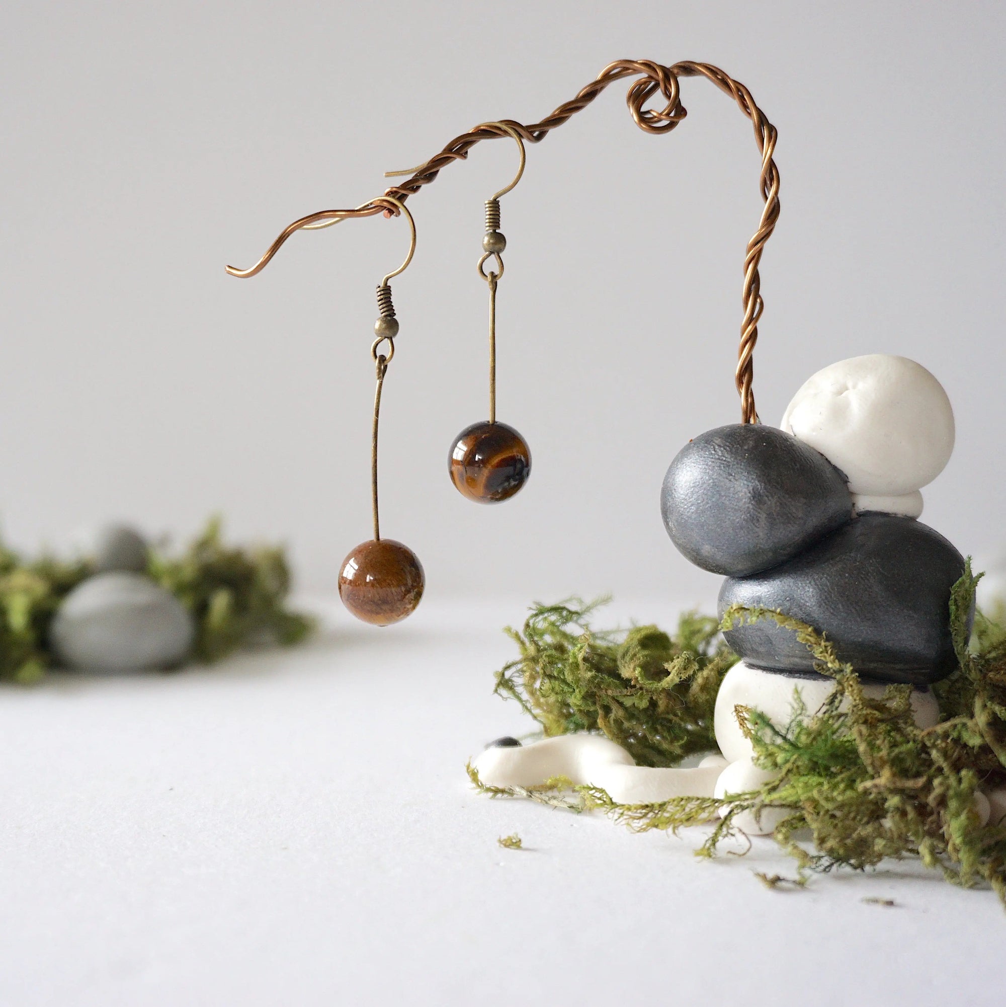 Tiger's Eye Crystal Drop Earrings in Antique Bronze Designs by Nature Gems