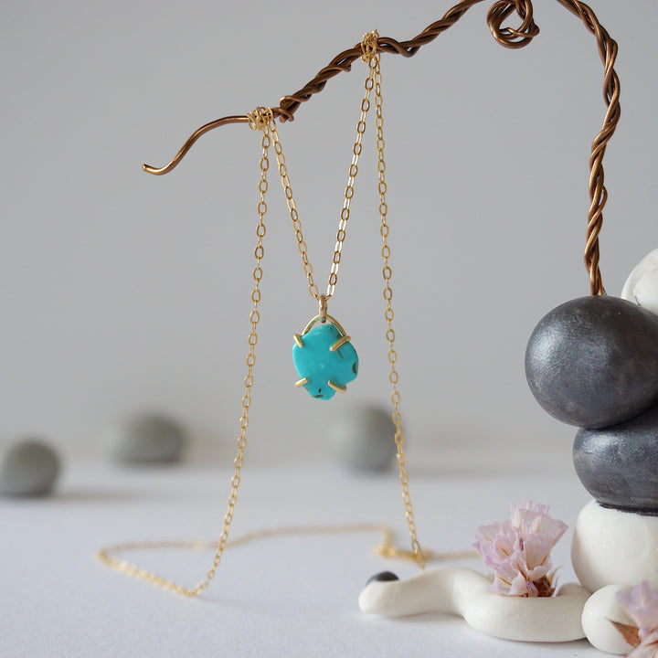 Turquoise 14K Gold Filled Huggie Charm Necklace Designs by Nature Gems