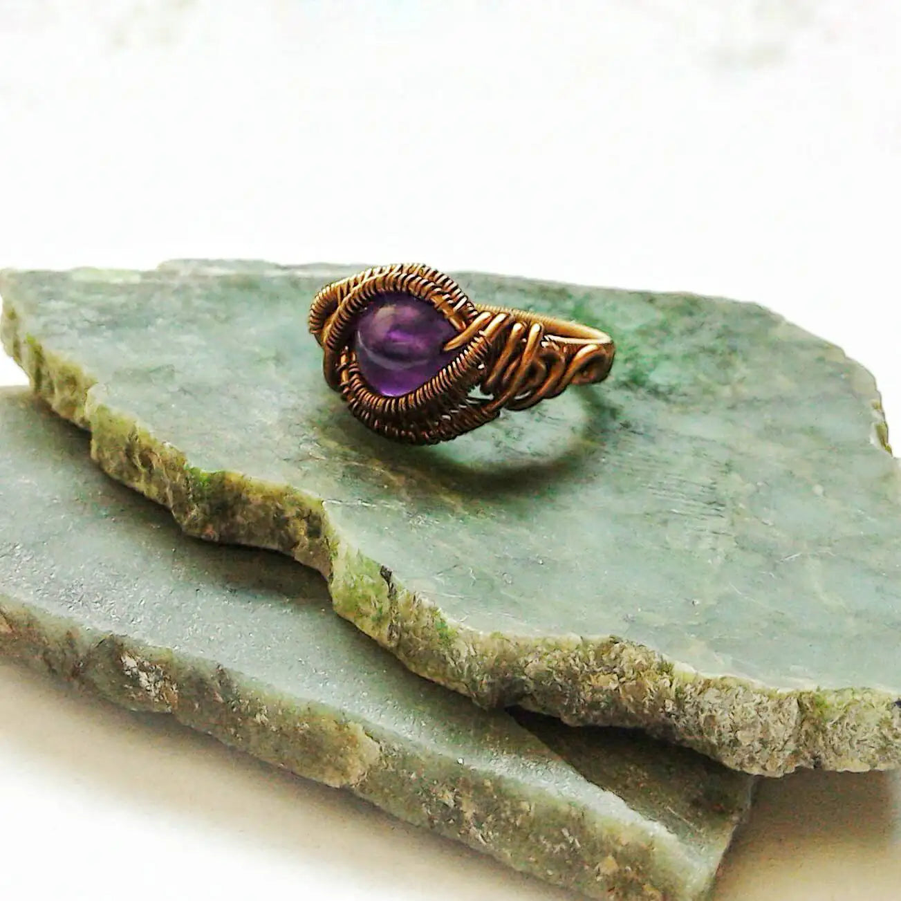 Wire Wrapped Amethyst Ring - February Birthstone DesignsbyNatureGems