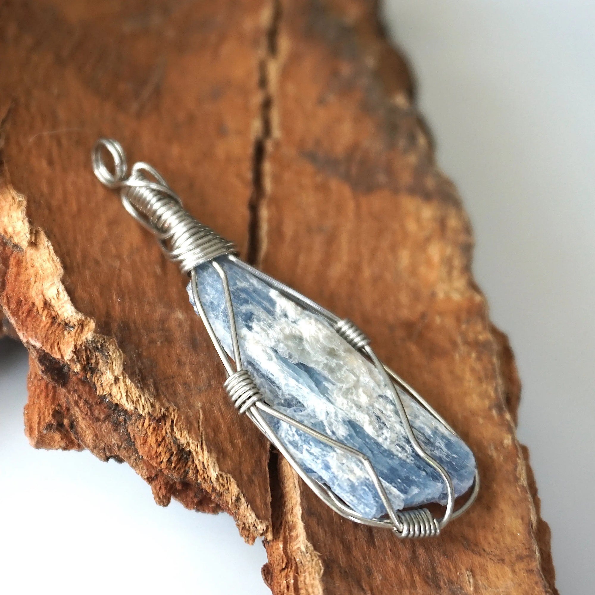 Wire Wrapped Raw Blue Kyanite Crystal Necklace DesignsbyNatureGems