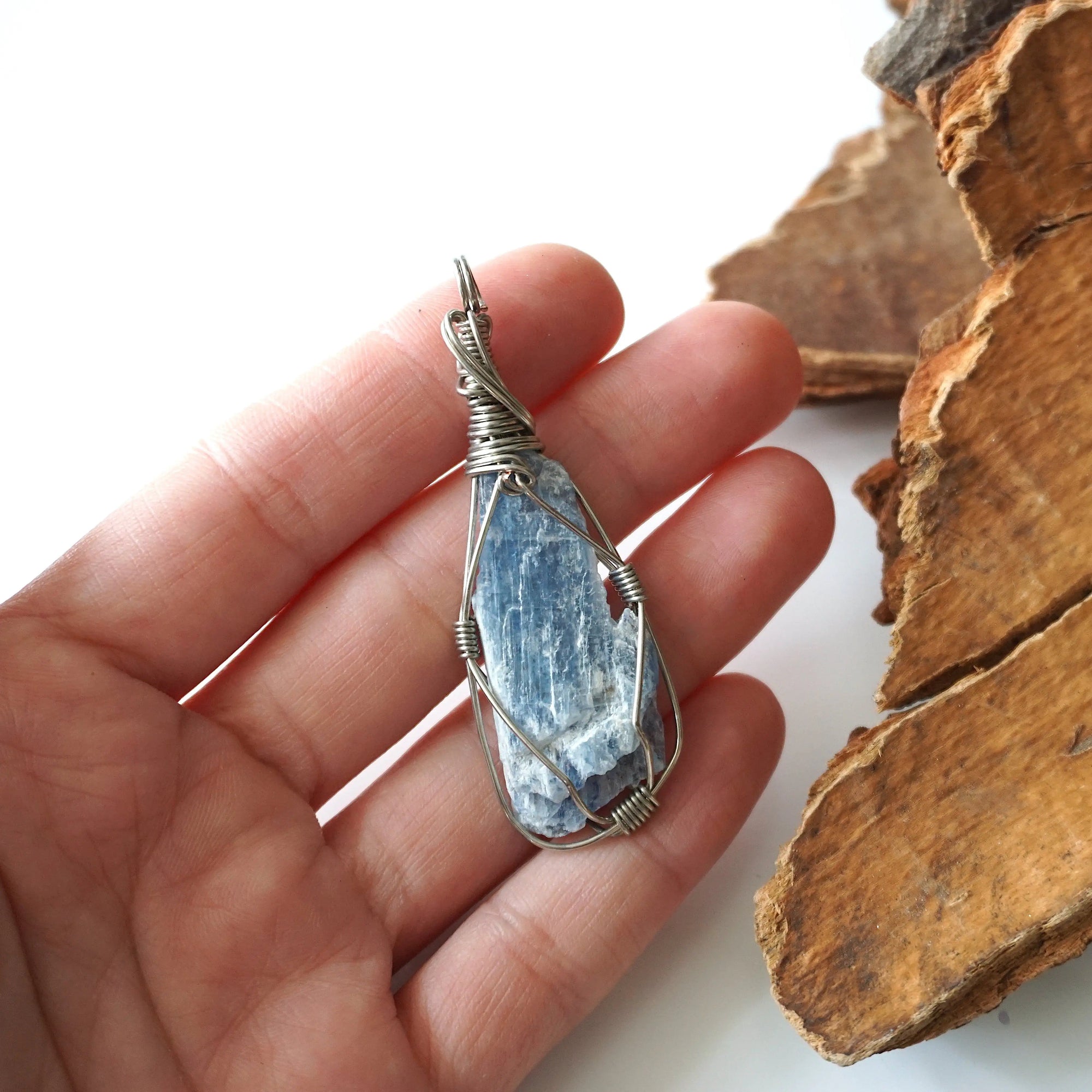 Wire Wrapped Raw Blue Kyanite Crystal Necklace DesignsbyNatureGems