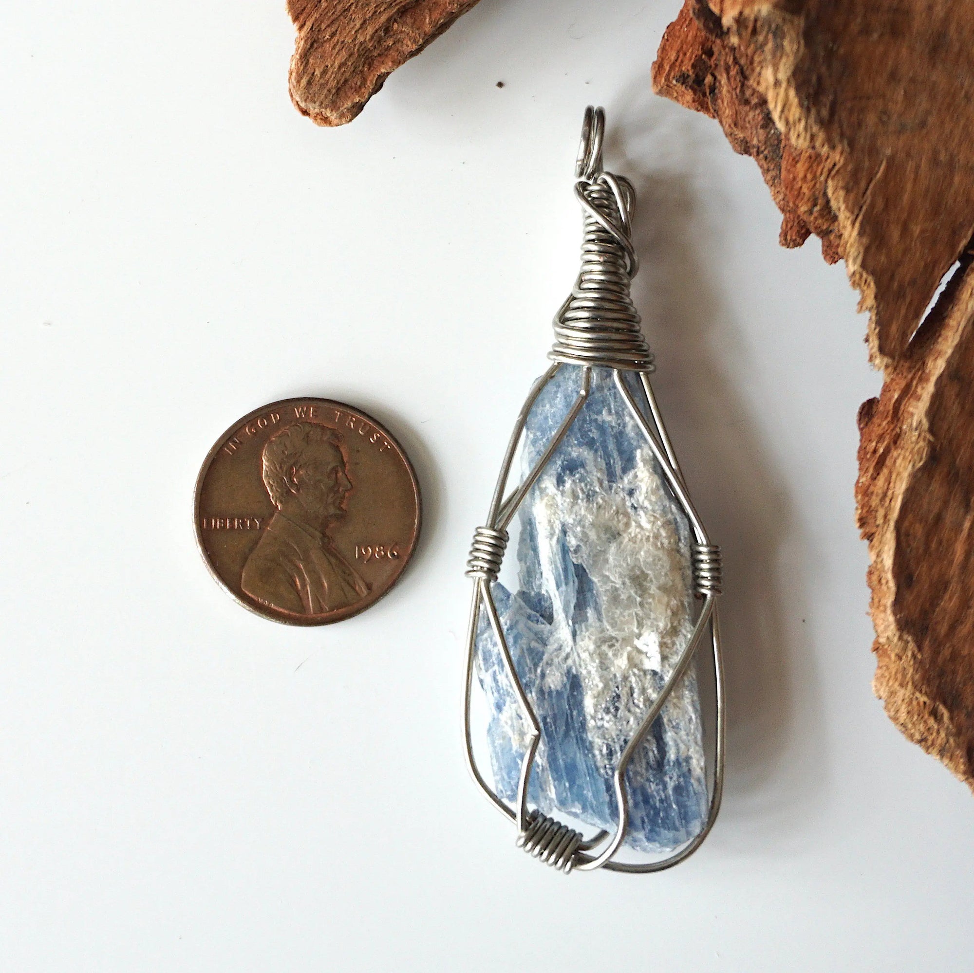 Wire Wrapped Raw Blue Kyanite Crystal Necklace DesignsbyNatureGems