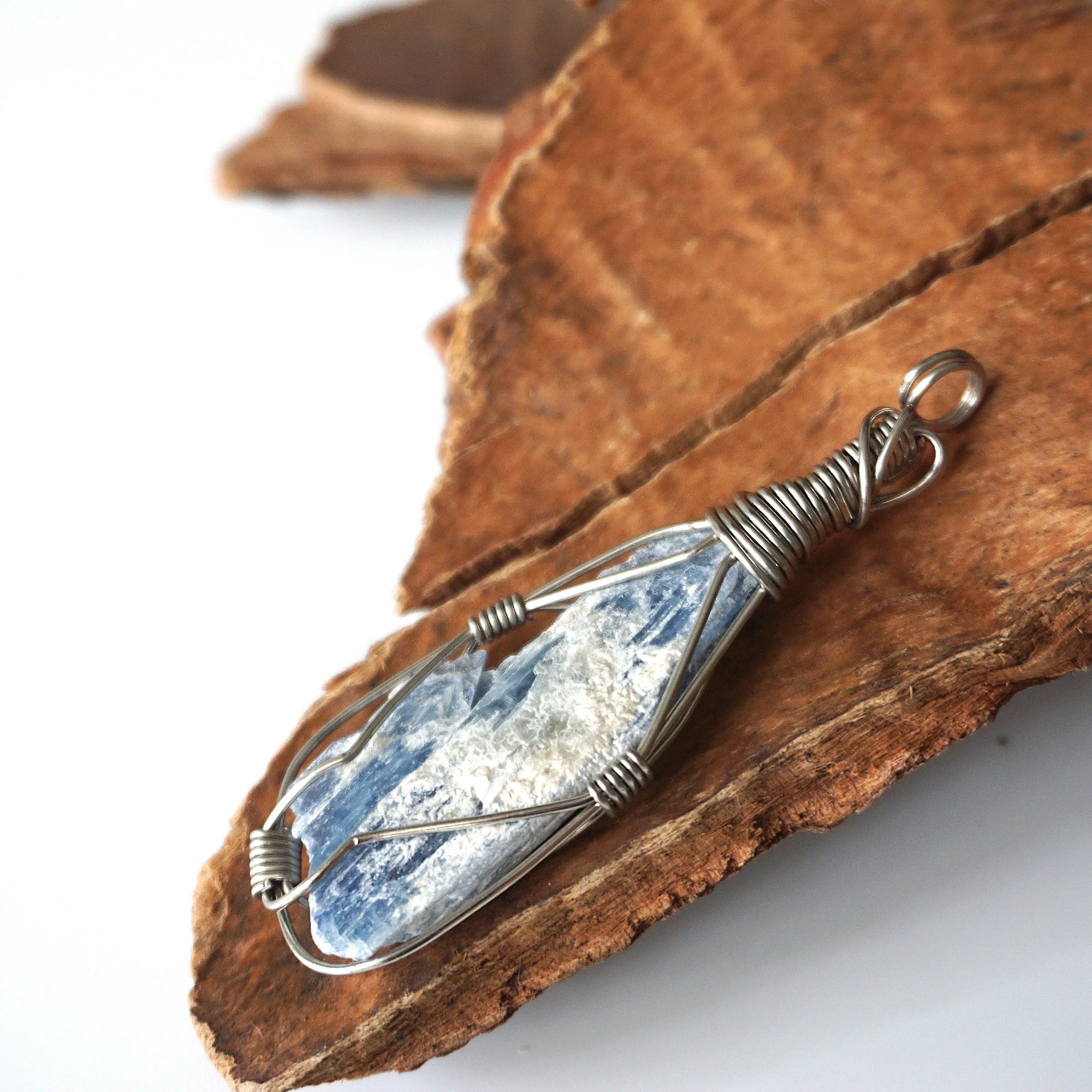 Wire Wrapped Raw Blue Kyanite Crystal Necklace DesignsbyNatureGems