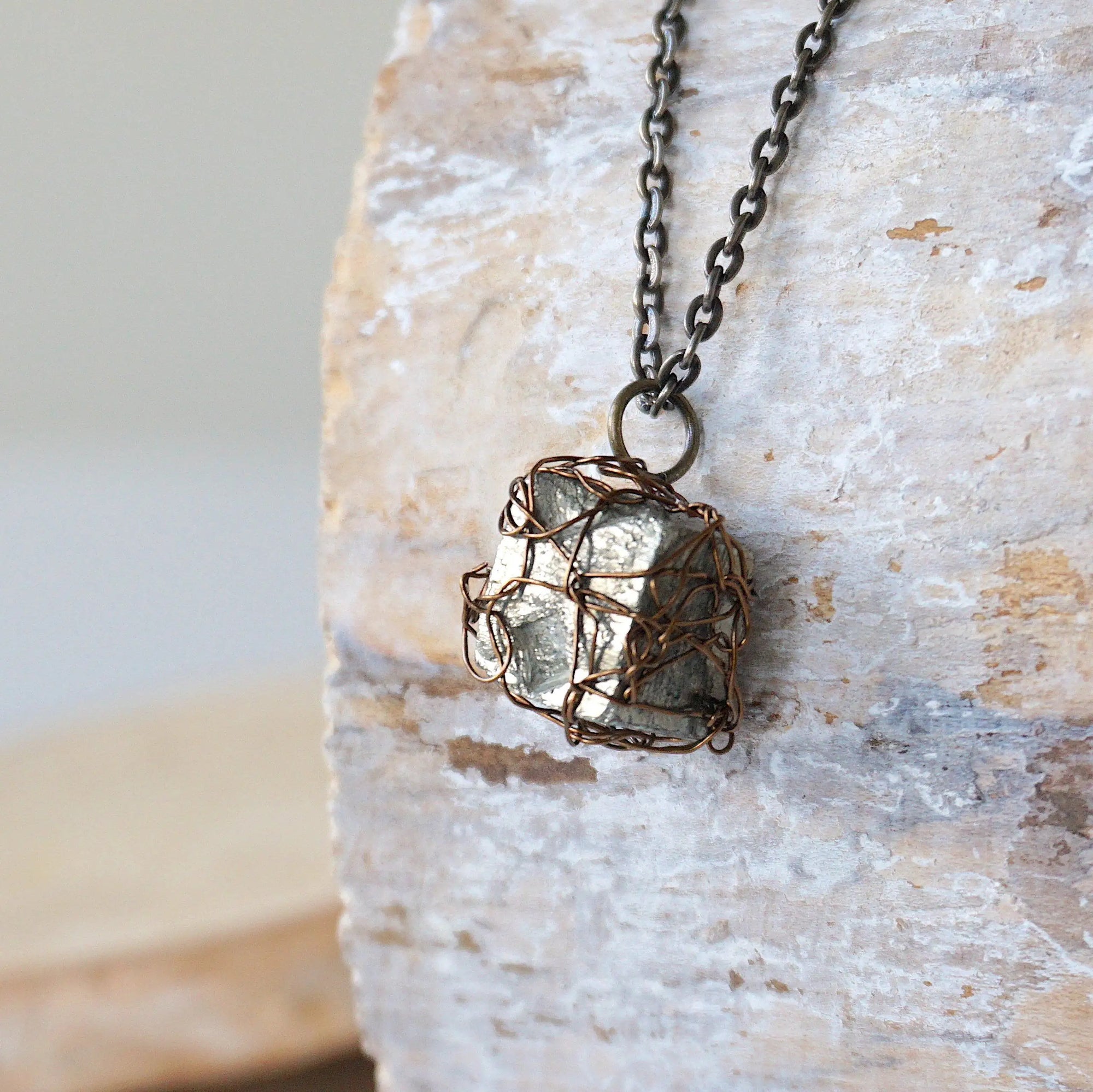 Wire Wrapped Raw Pyrite Crystal Necklace DesignsbyNatureGems