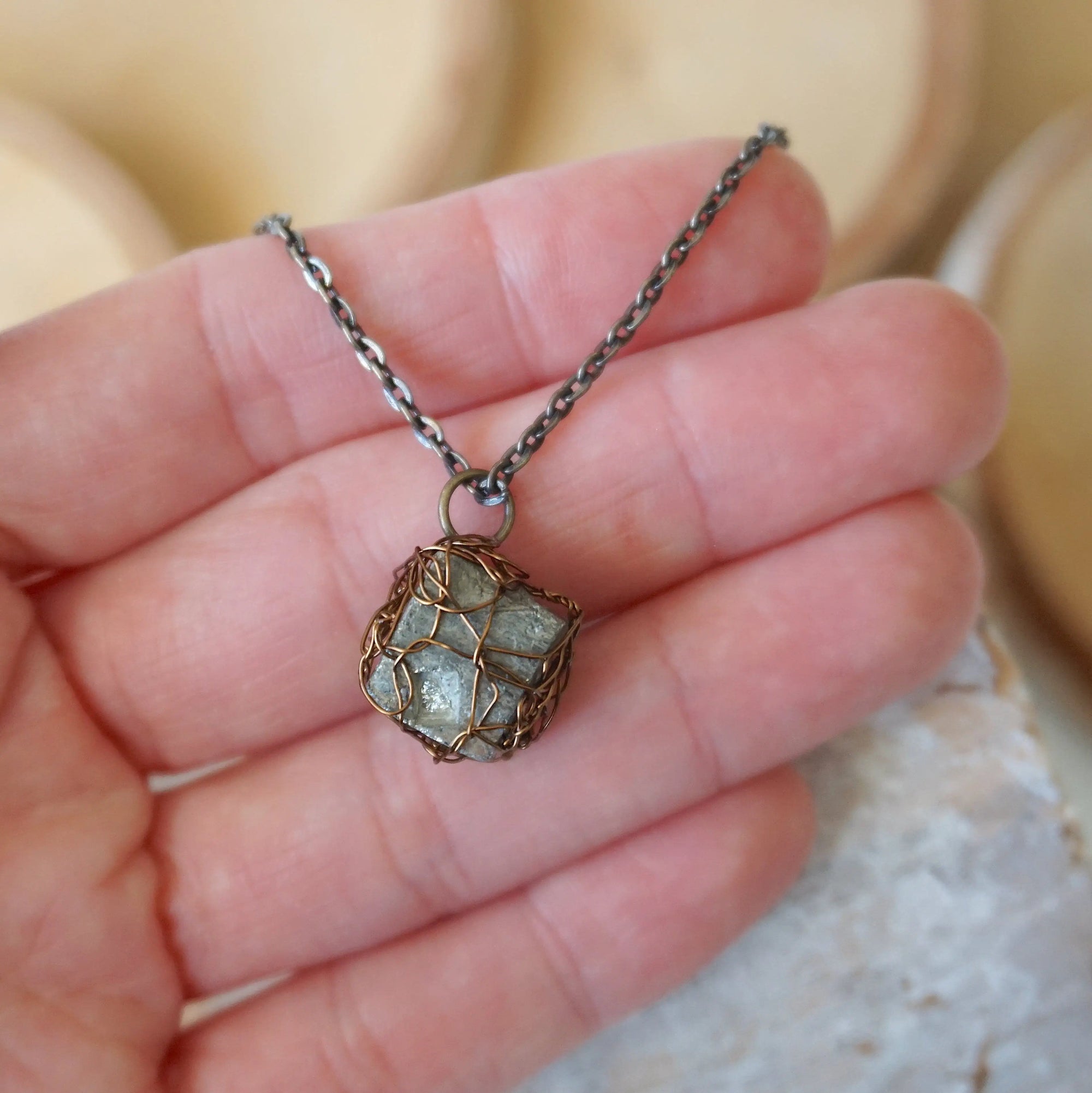Wire Wrapped Raw Pyrite Crystal Necklace DesignsbyNatureGems