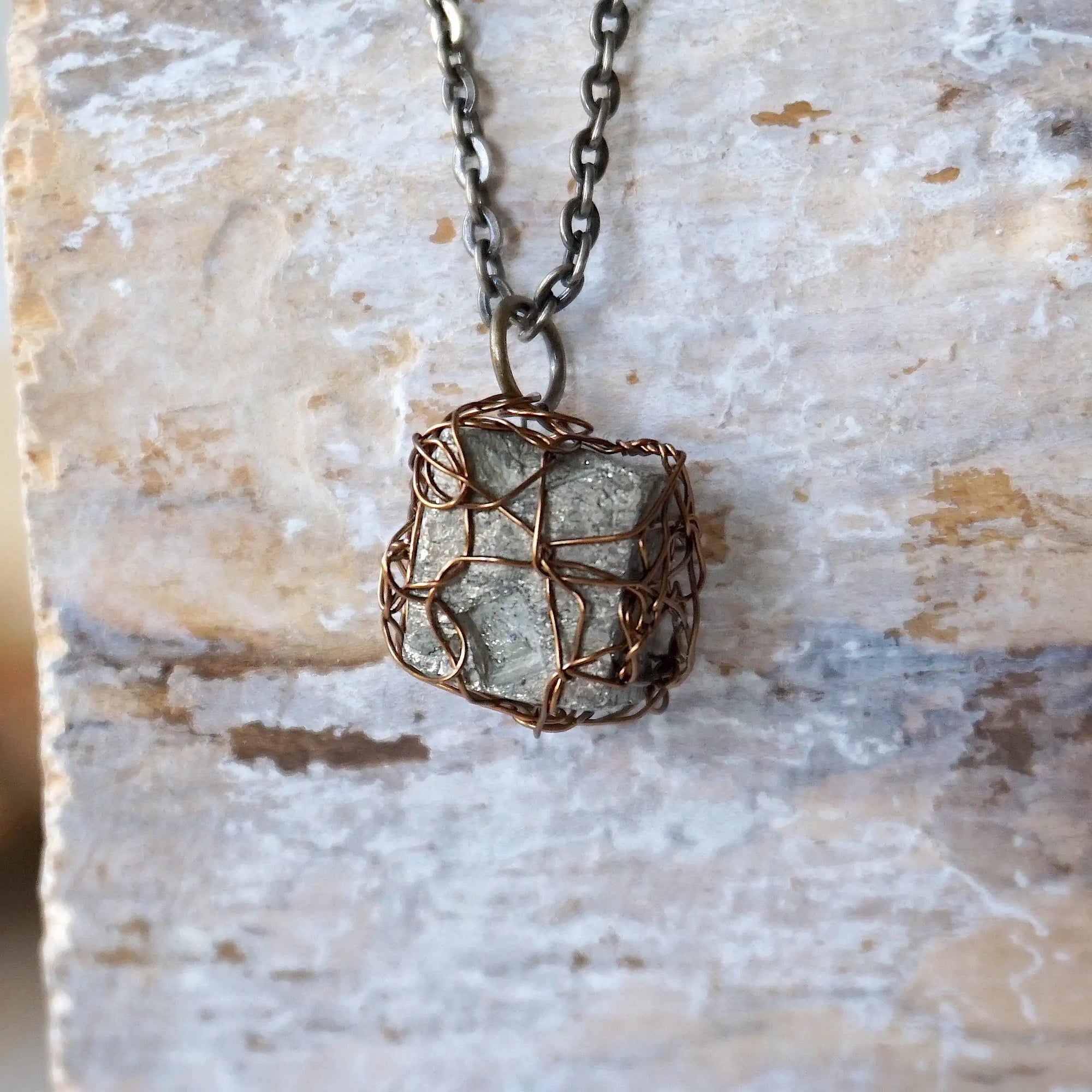 Wire Wrapped Raw Pyrite Crystal Necklace DesignsbyNatureGems