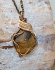 Wire Wrapped Raw Tiger's Eye Pendant - Antique Bronze and Gold Plated DesignsbyNatureGems