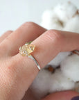 Woman wearing adjustable citrine ring sterling silver 925 on finger - natural crystal wire wrapped handmade ring November birthstone styled on hand