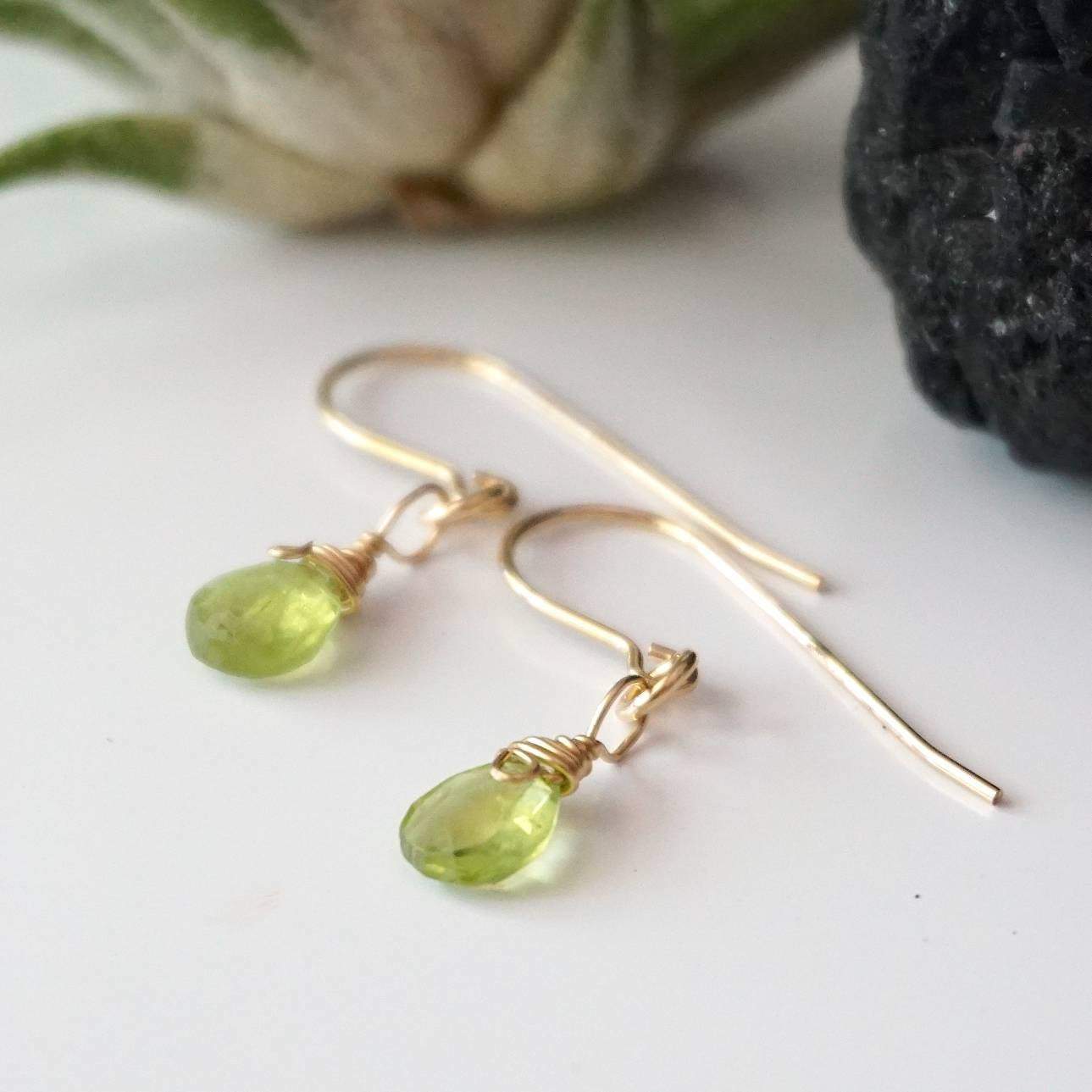 14K Gold-Filled Peridot Drop Earrings - August Birthstone DesignsbyNatureGems