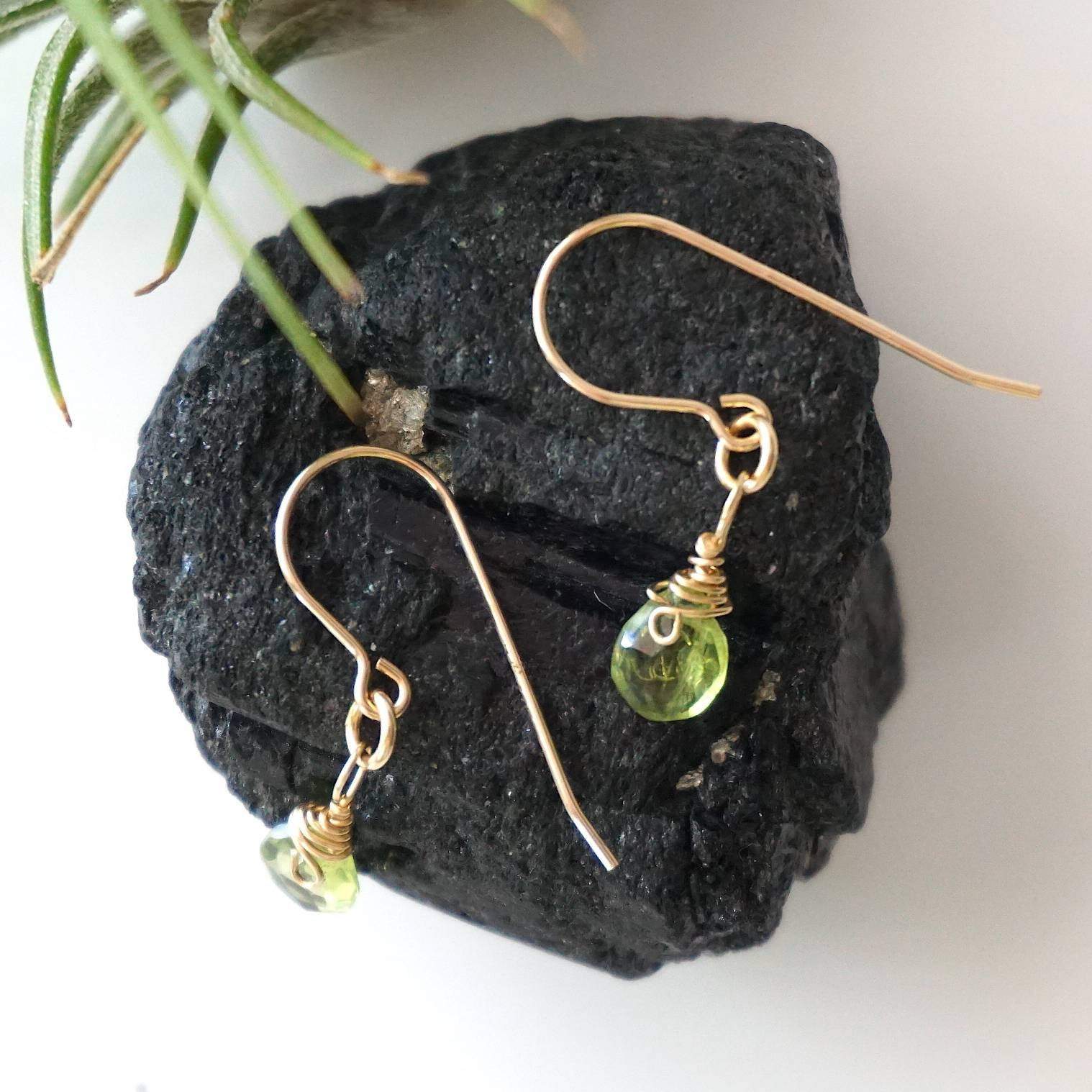 14K Gold-Filled Peridot Drop Earrings - August Birthstone DesignsbyNatureGems