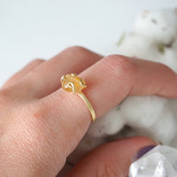 Adjustable citrine ring 14k gold vermeil on woman's hand different angle - natural crystal wire wrapped ring for women November birthstone lifestyle view