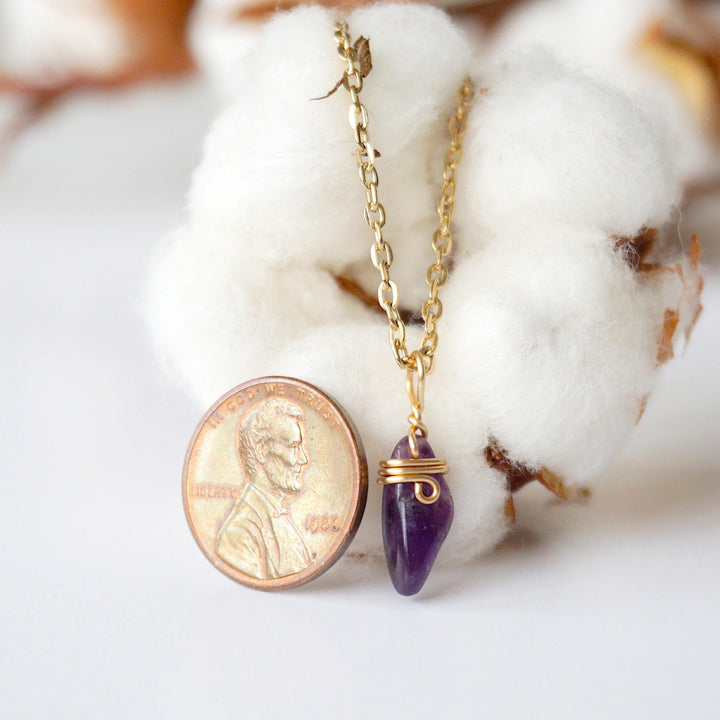 Amethyst Necklace - Gold Plated Brass Charm Designs by Nature Gems