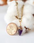 Amethyst Necklace - Gold Plated Brass Charm Designs by Nature Gems