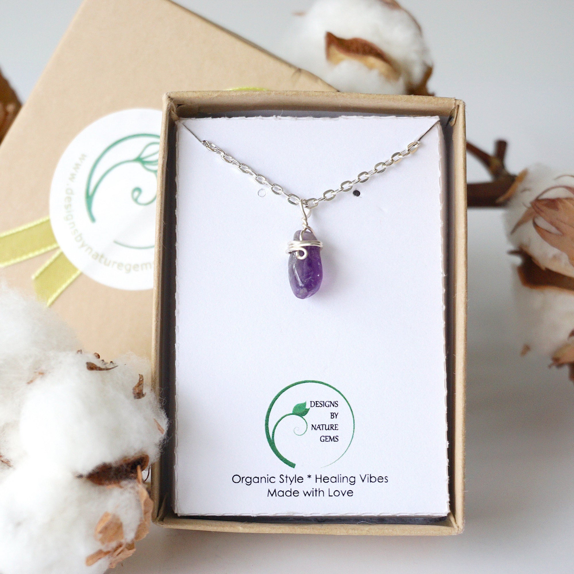 Amethyst Necklace - Sterling Silver Plated Designs by Nature Gems