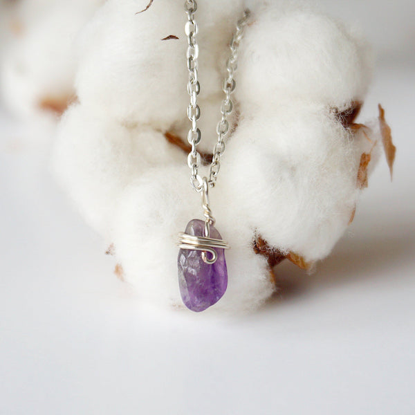 Amethyst Necklace - Sterling Silver Plated Designs by Nature Gems