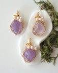 Three different amethyst and freshwater pearl pendants, natural stone variation reference, handmade jewelry