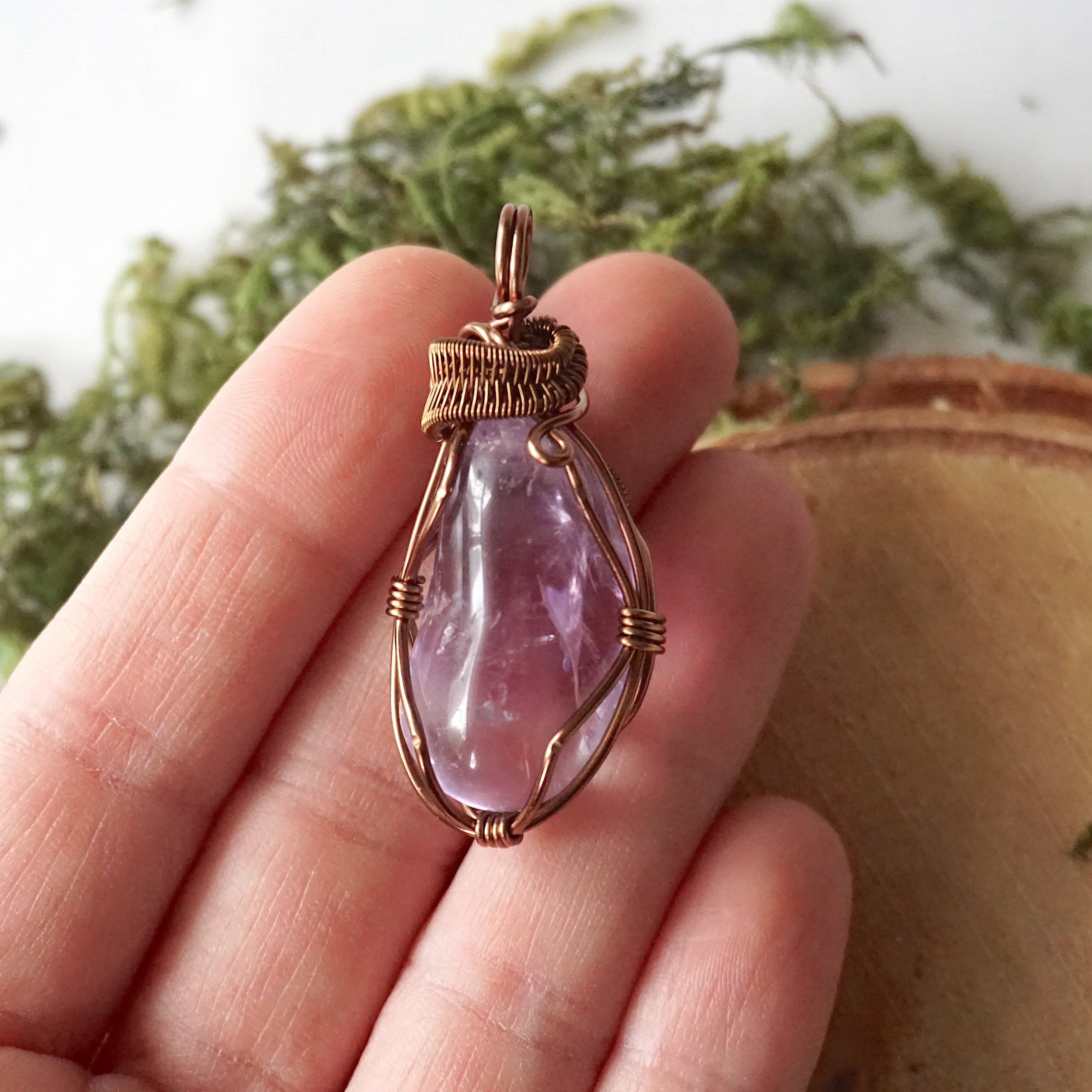 Raw Amethyst Point | Goethite Inclusions | Lava Stone for Aromatherapy | Copper Wrapped | OOAK Pendant offers Necklace