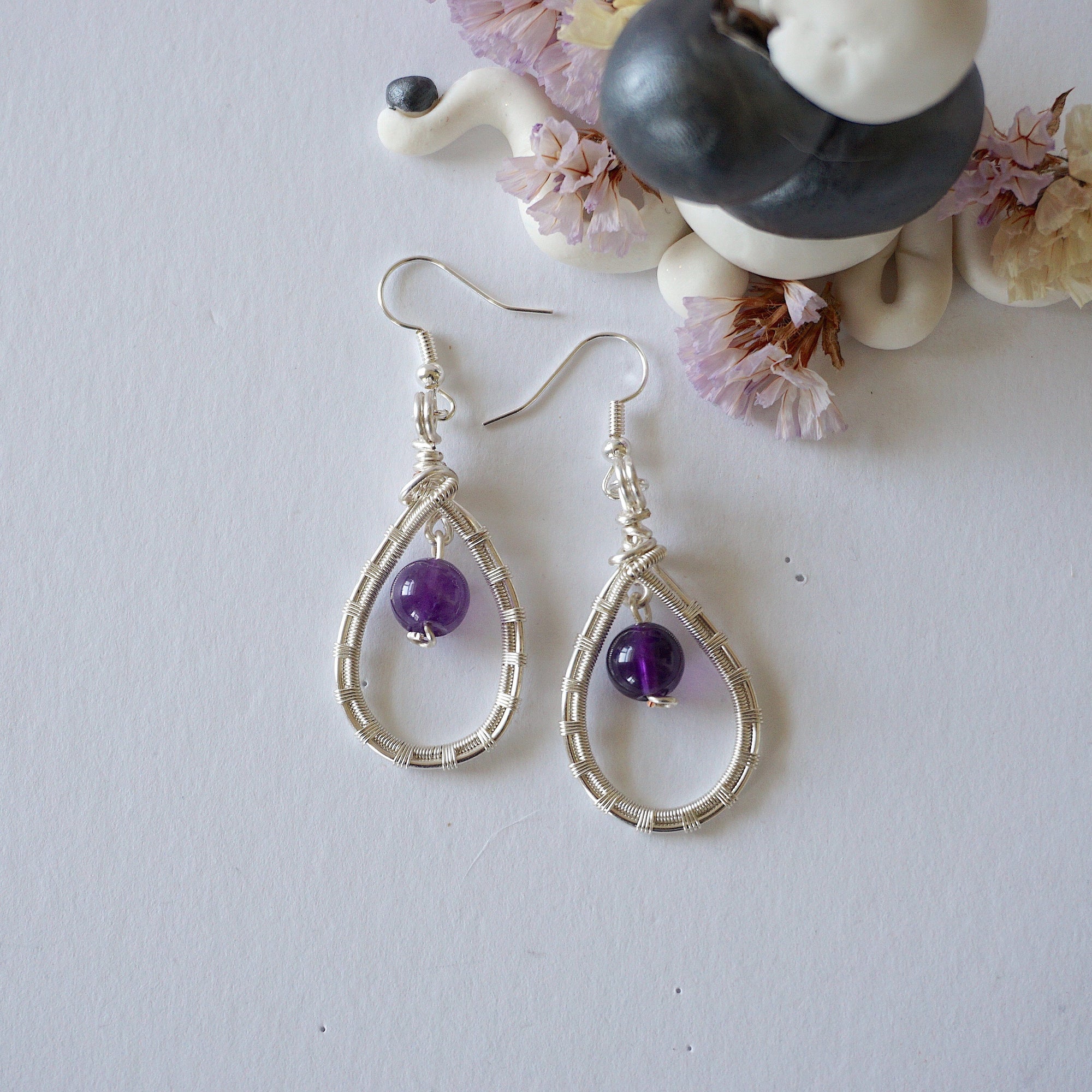 Amethyst Silver Plated Round Wire Earring Designs by Nature Gems